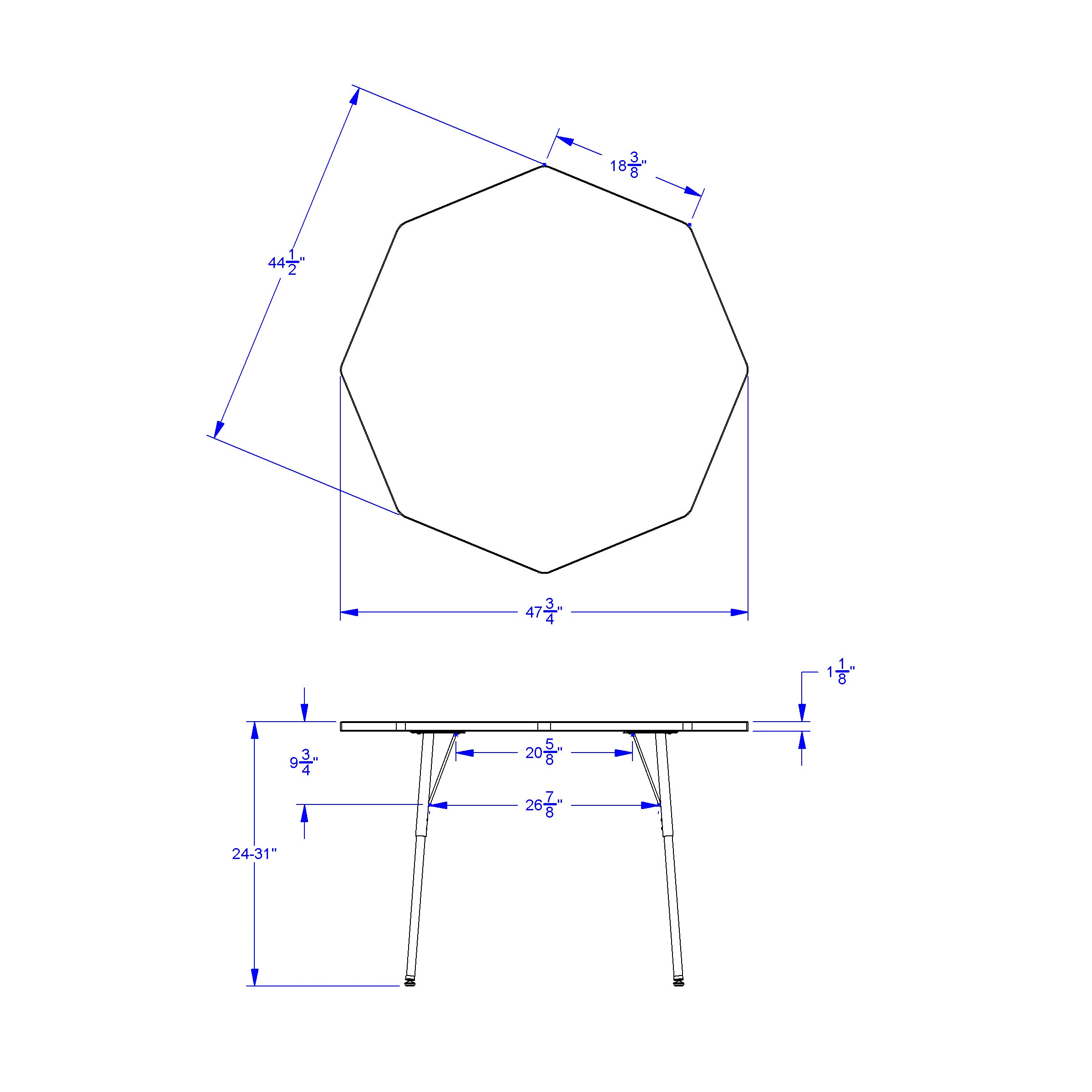 Berries® Octagon Activity Table - 48" X 48", A-height - Freckled Gray/Coastal Blue/Gray