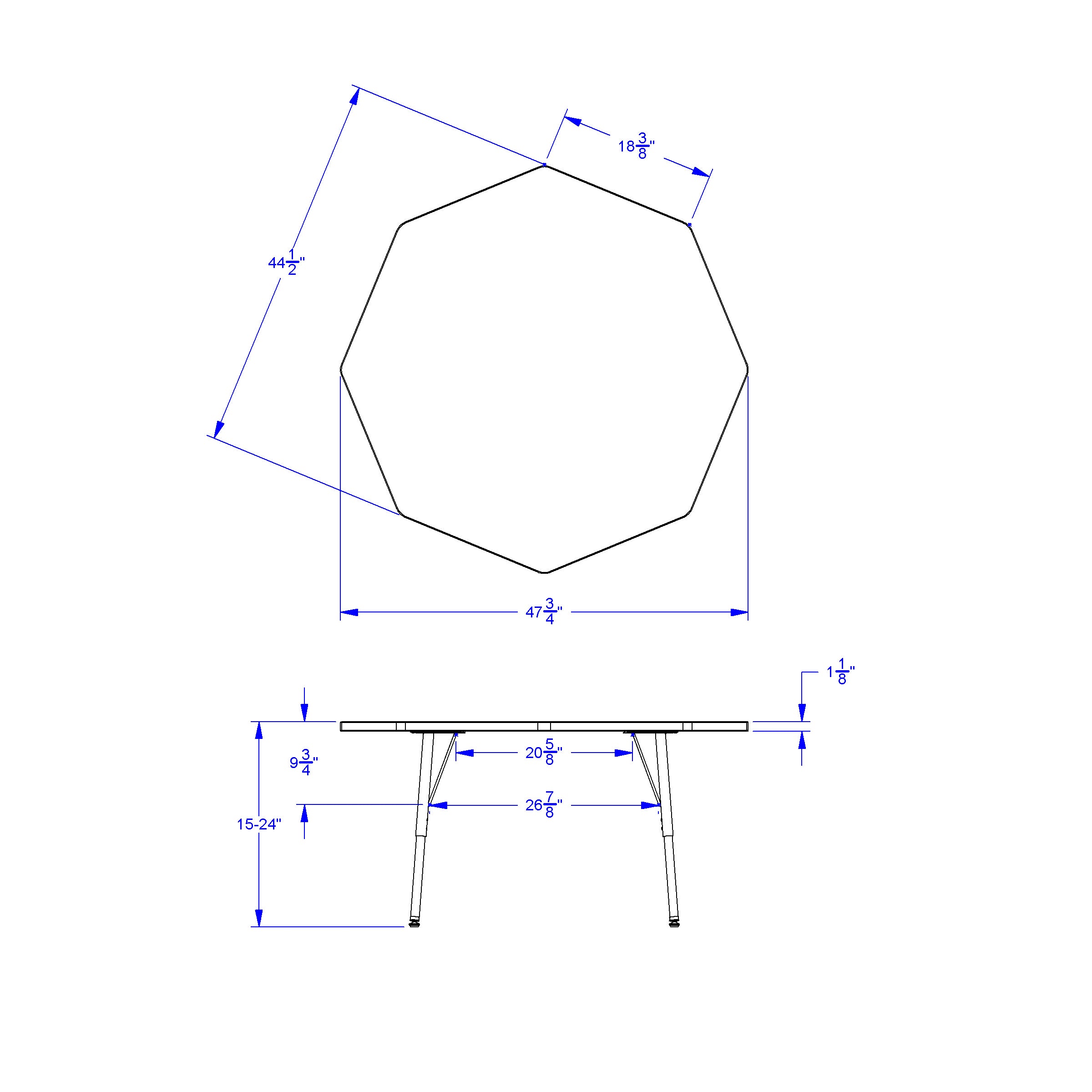 Berries® Octagon Activity Table - 48" X 48", E-height - Driftwood Gray/Coastal Blue/Gray