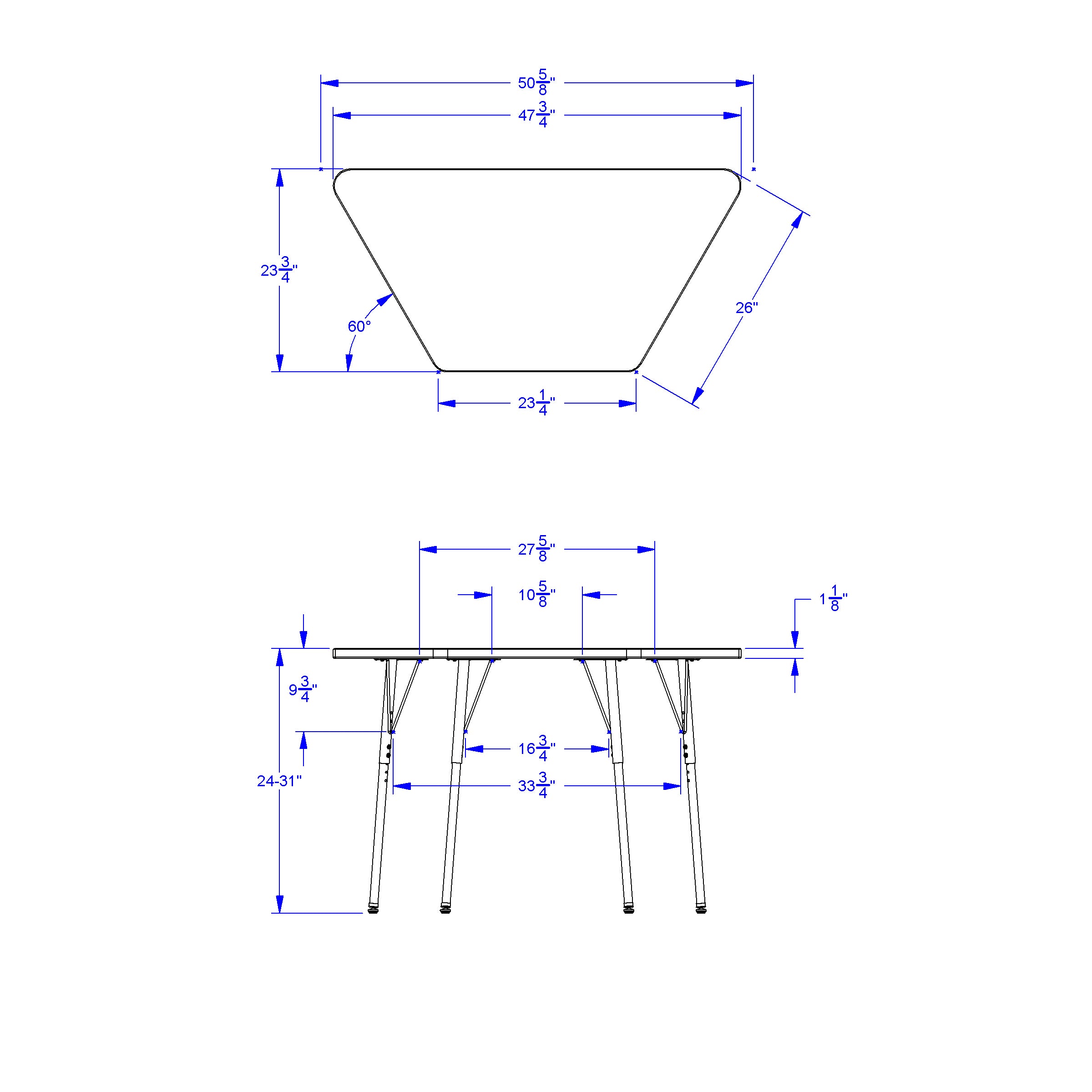 Berries® Trapezoid Activity Tables - 24" X 48", A-height - Freckled Gray/Navy/Gray