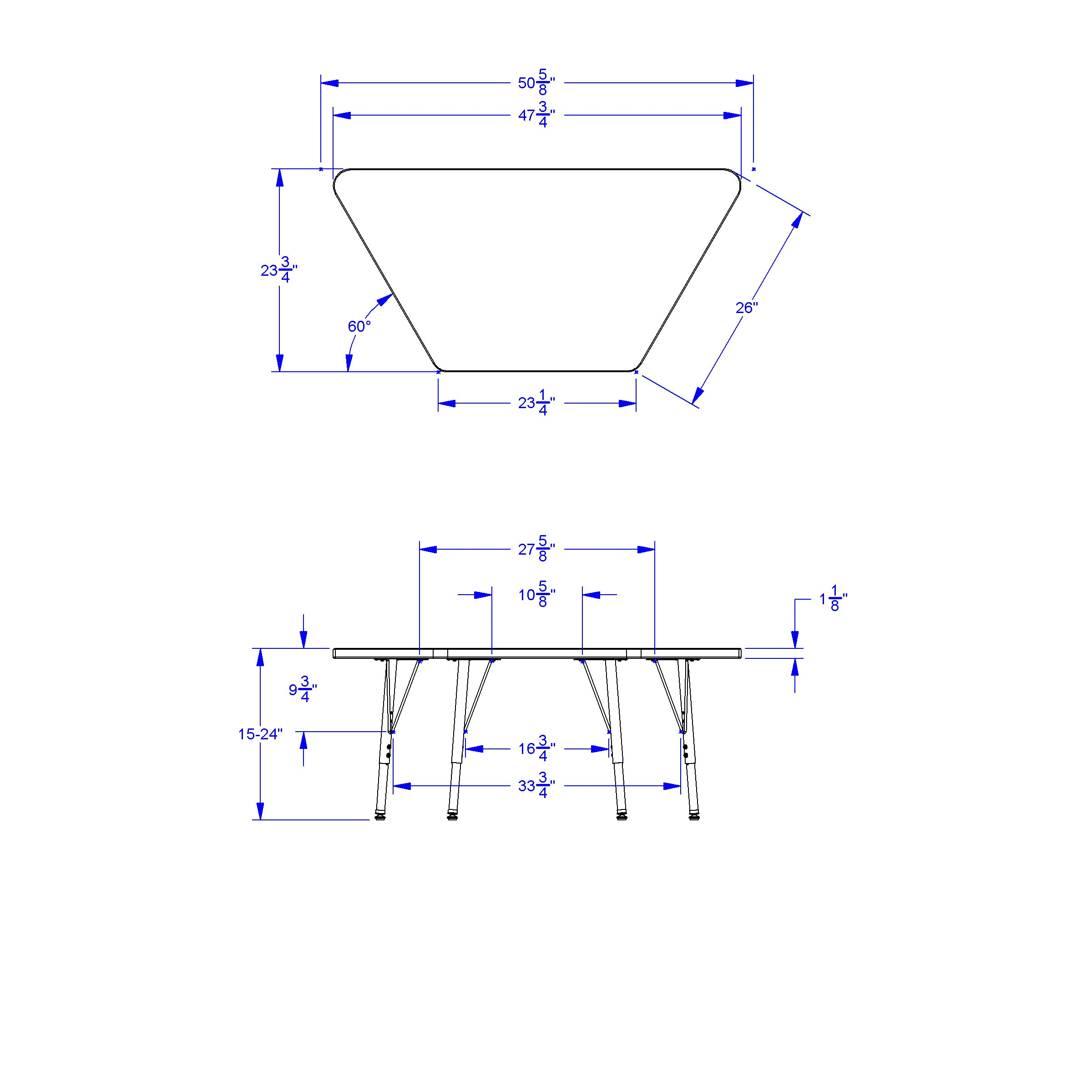 Berries® Trapezoid Activity Table - 24" X 48", E-height - Driftwood Gray/Key Lime/Gray