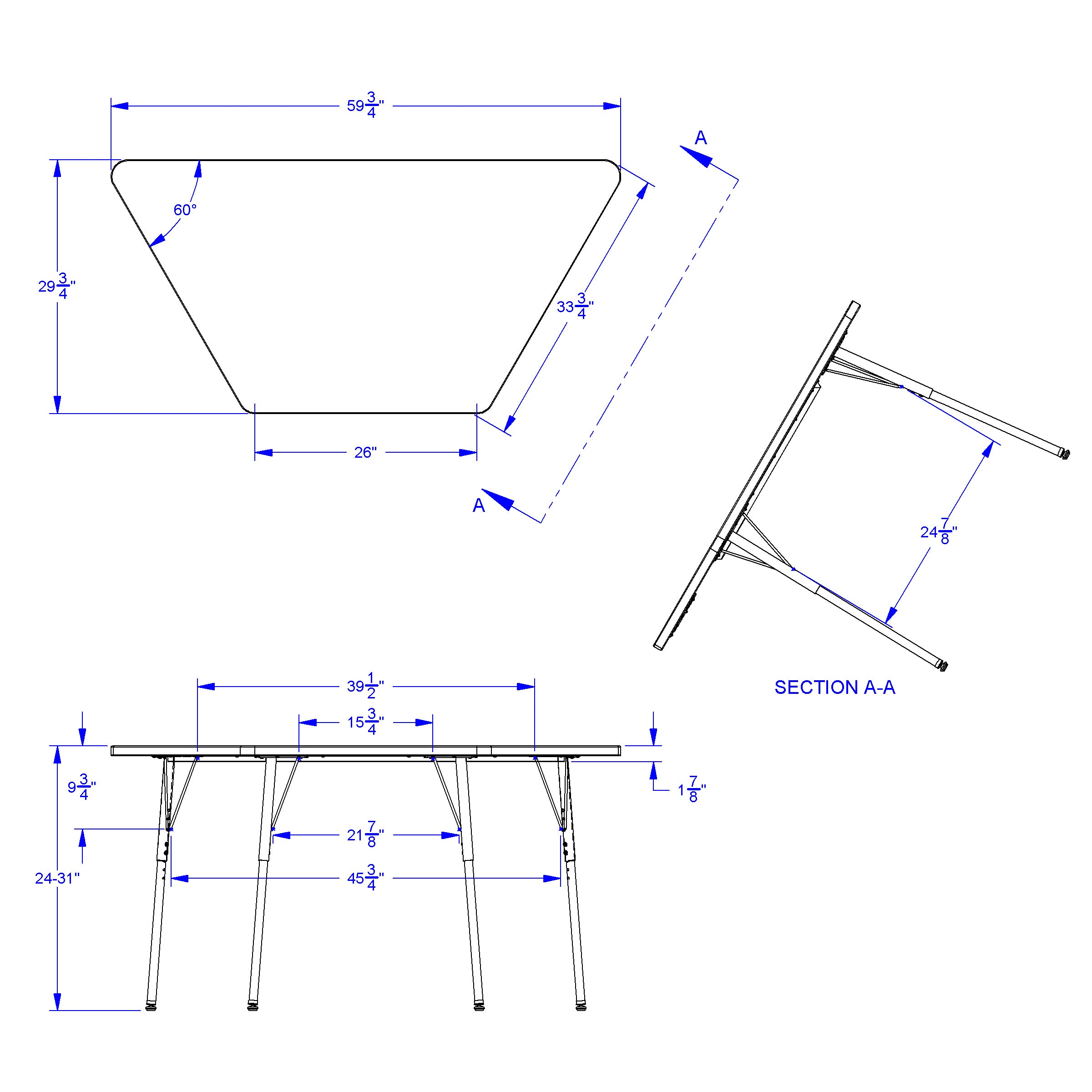 Berries® Trapezoid Activity Tables - 30" X 60", A-height - Freckled Gray/Gray/Gray