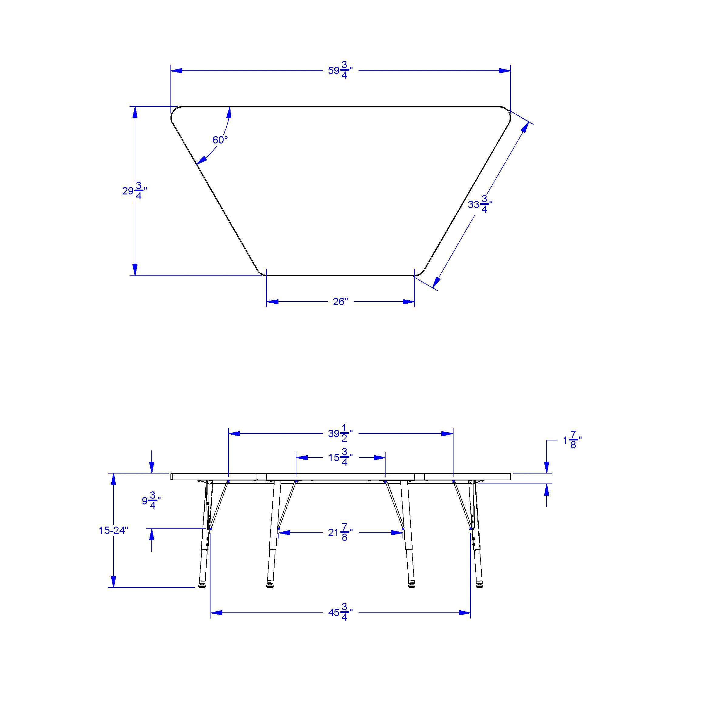 Berries® Trapezoid Activity Tables - 30" X 60", E-height - Freckled Gray/Gray/Gray
