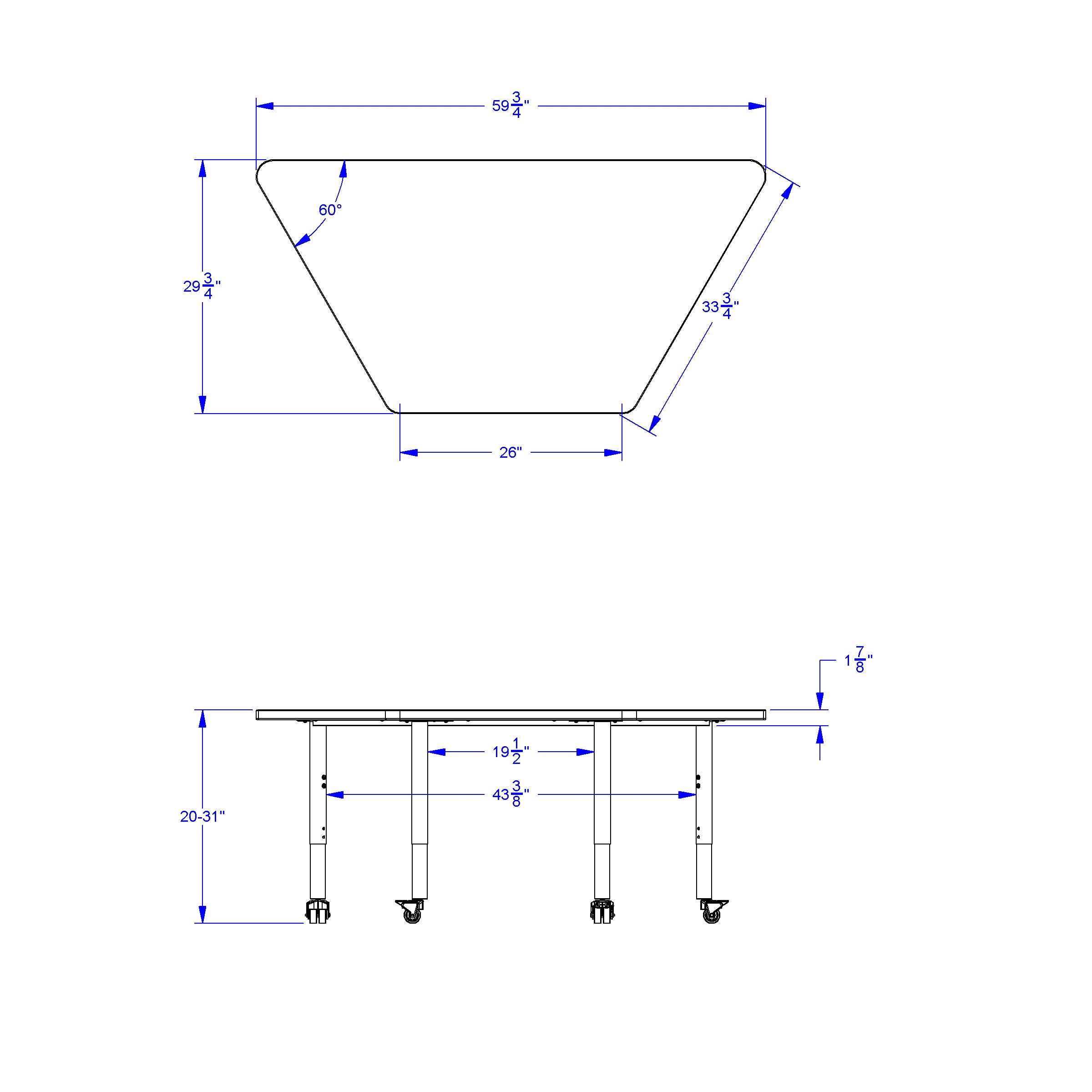 Berries® Trapezoid Activity Tables - 30" X 60", Mobile - Freckled Gray/Key Lime/Gray