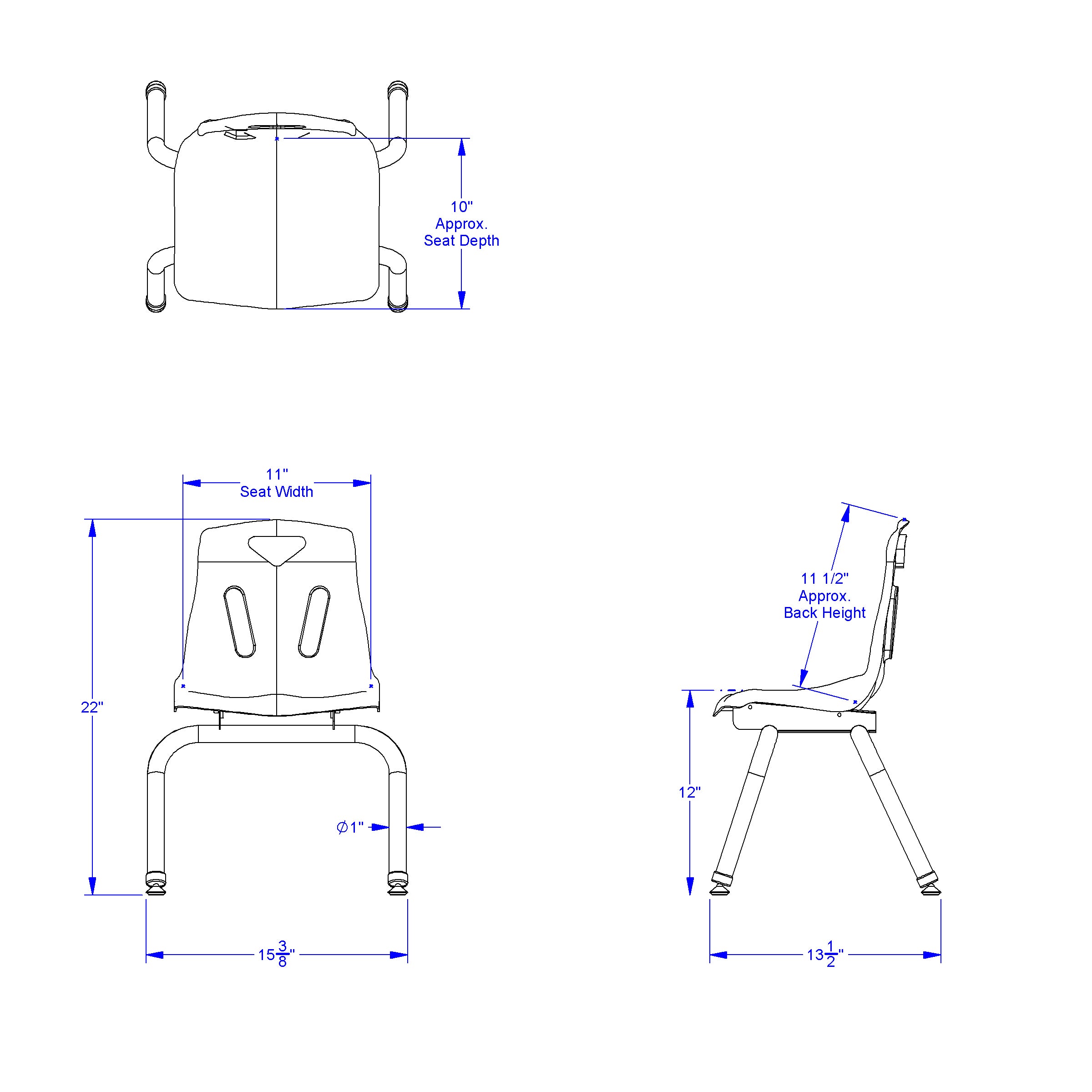 Berries® Stacking Chair with Chrome-Plated Legs - 12" Ht - Coastal Blue