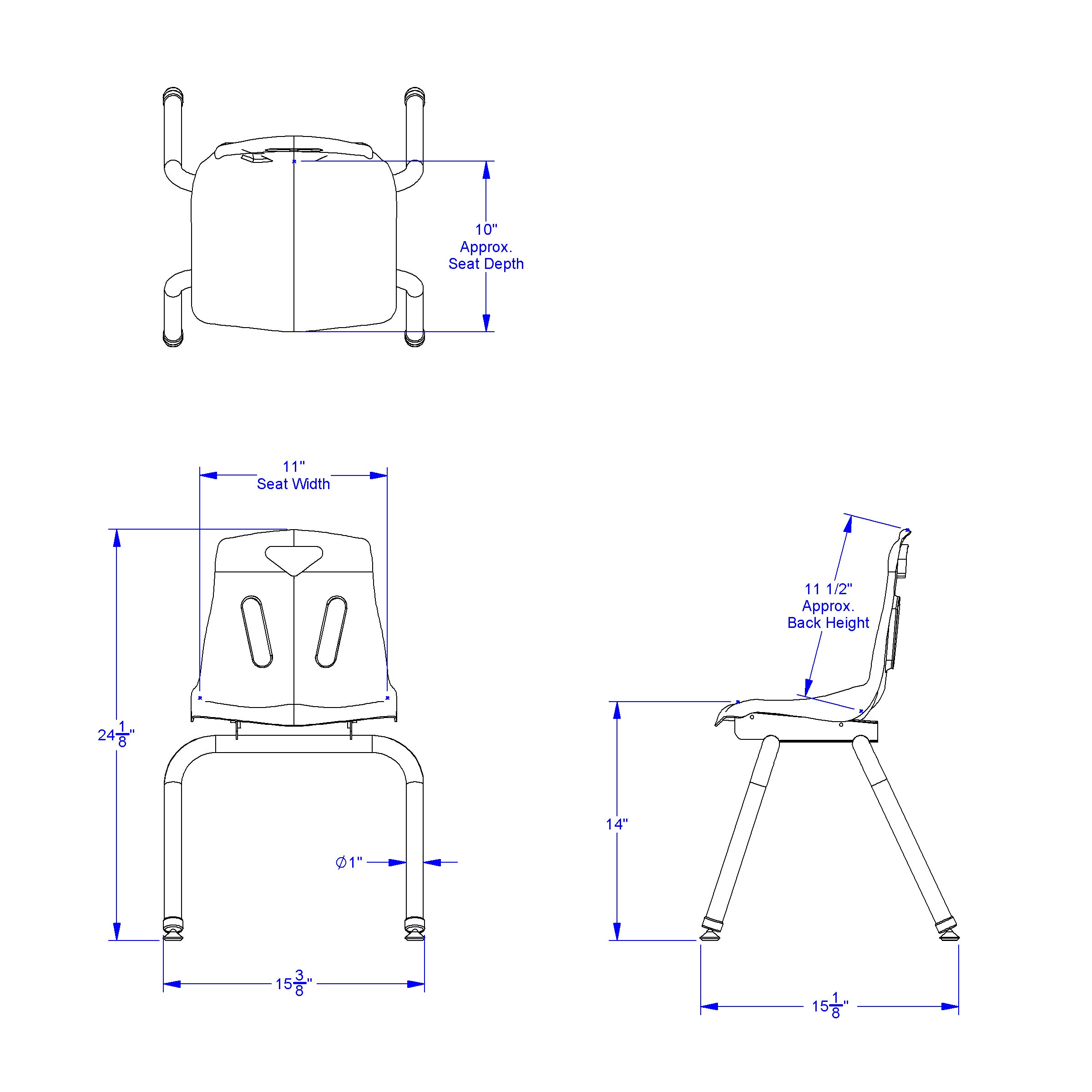 Berries® Stacking Chair with Powder-Coated Legs - 14" Ht - Teal