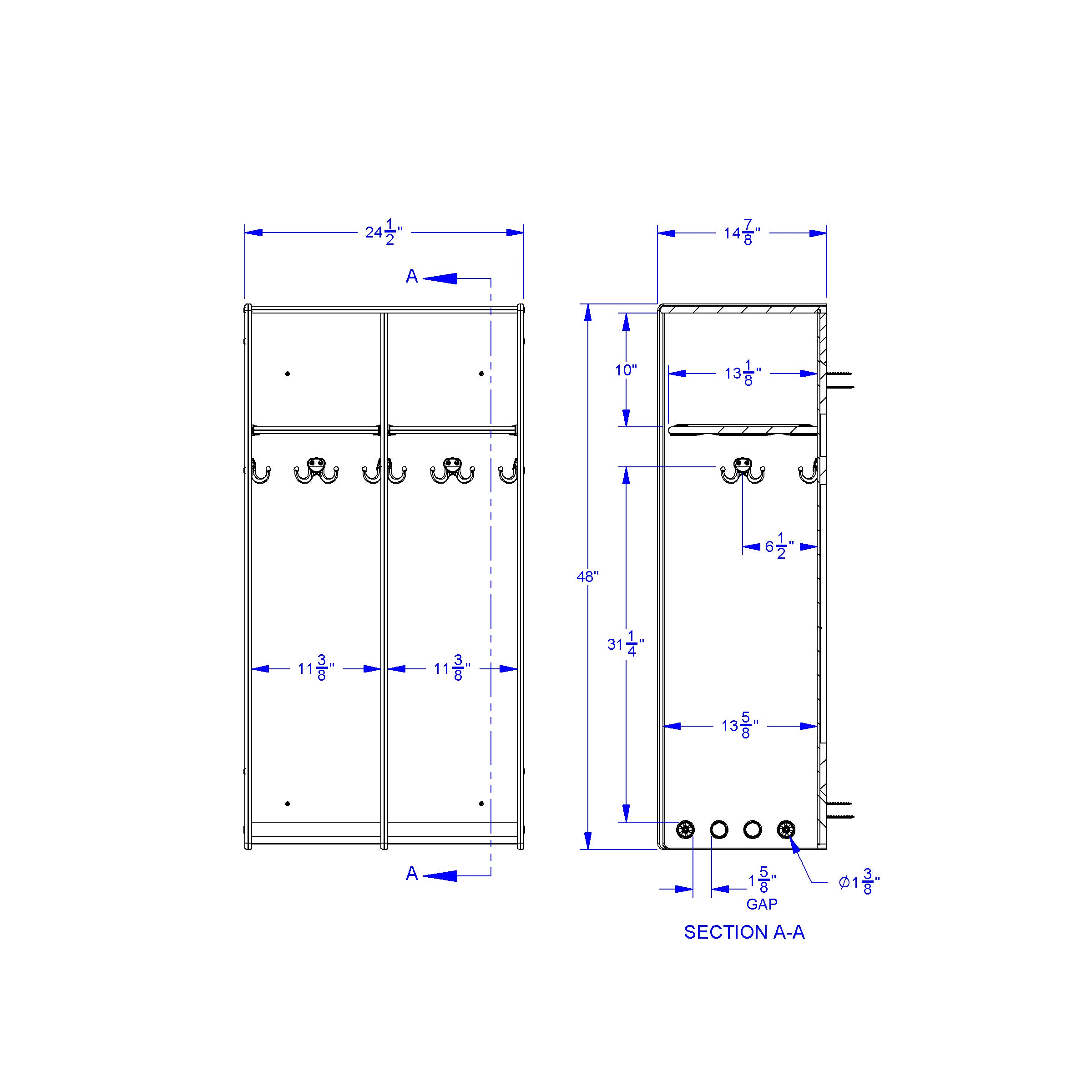 Jonti-Craft® 2 Section Hanging Locker - without Tubs