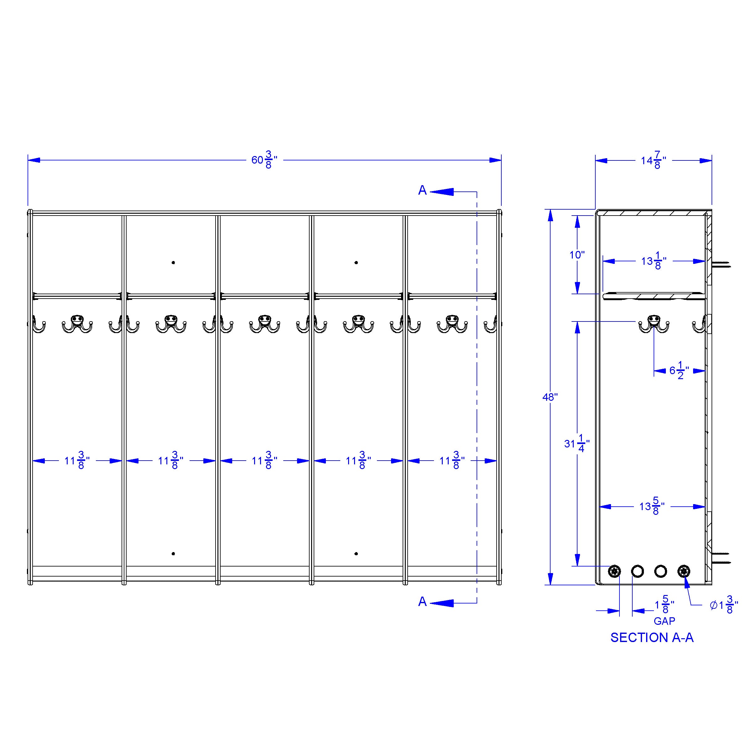 Jonti-Craft® 5 Section Hanging Locker - without Tubs