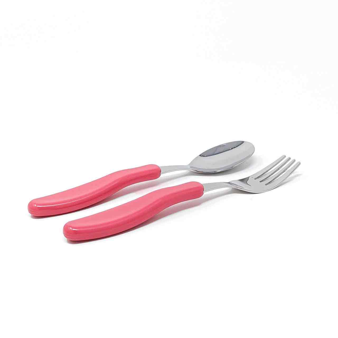 DinDin Smart Stainless Spoon & Fork Set / Plastic Handle / PINK