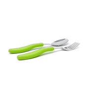 DinDin Smart Stainless Spoon & Fork Set / Plastic Handle / GREEN