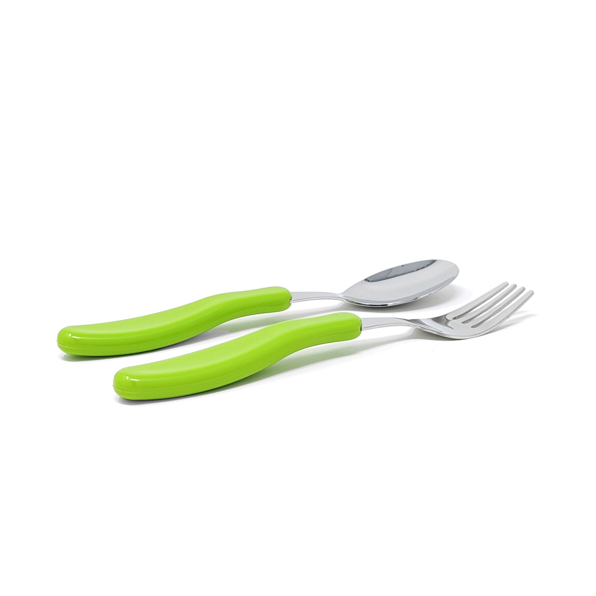 DinDin Smart Stainless Spoon & Fork Set / Plastic Handle / GREEN