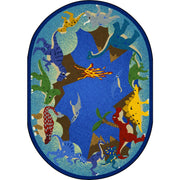 Dino Parade 3'10" x 5'4" Oval area rug in color Multi