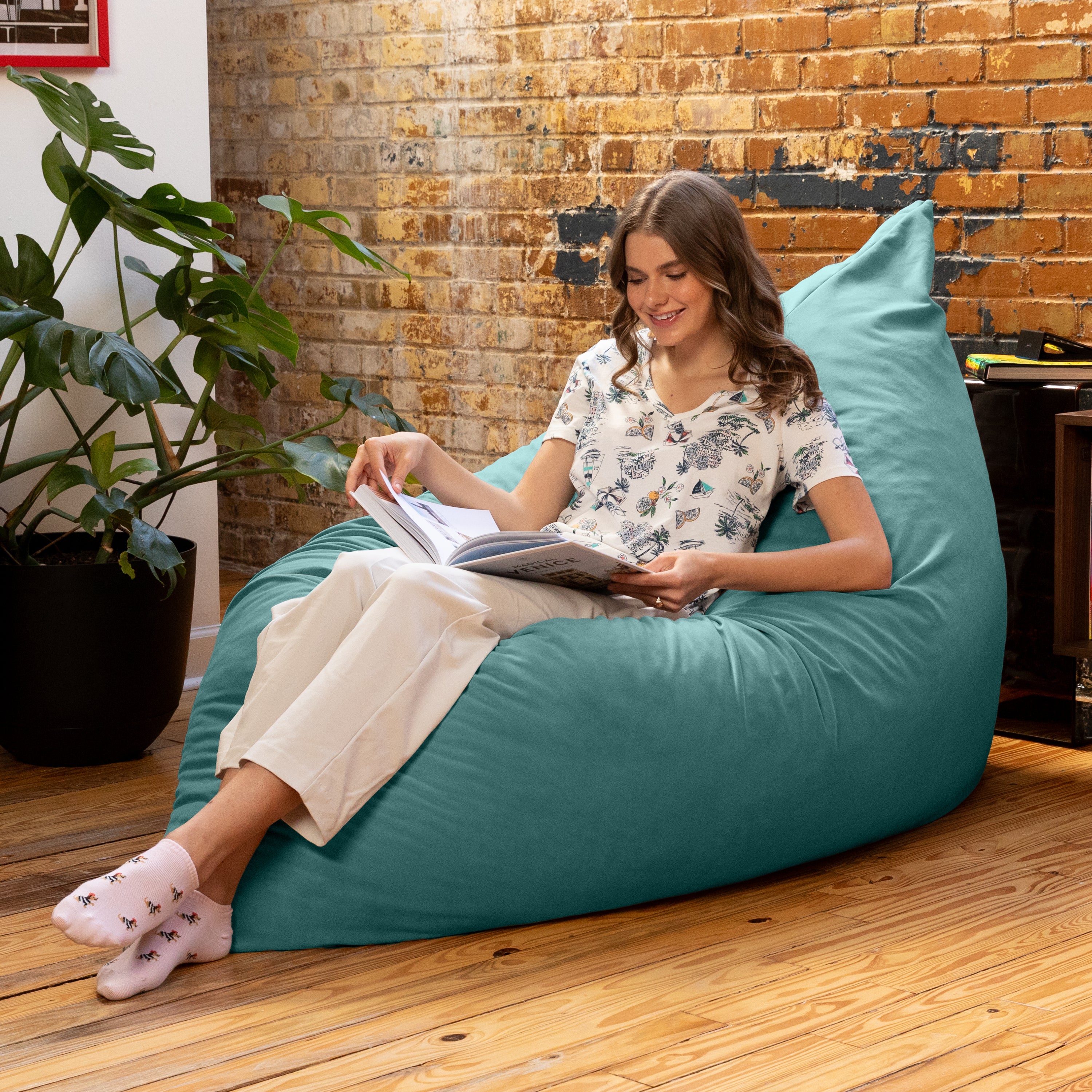 Jaxx Pillow Saxx 5.5-Foot Décor Bean Bag Giant Floor Pillow Lounge, Lush Velvet Turquoise