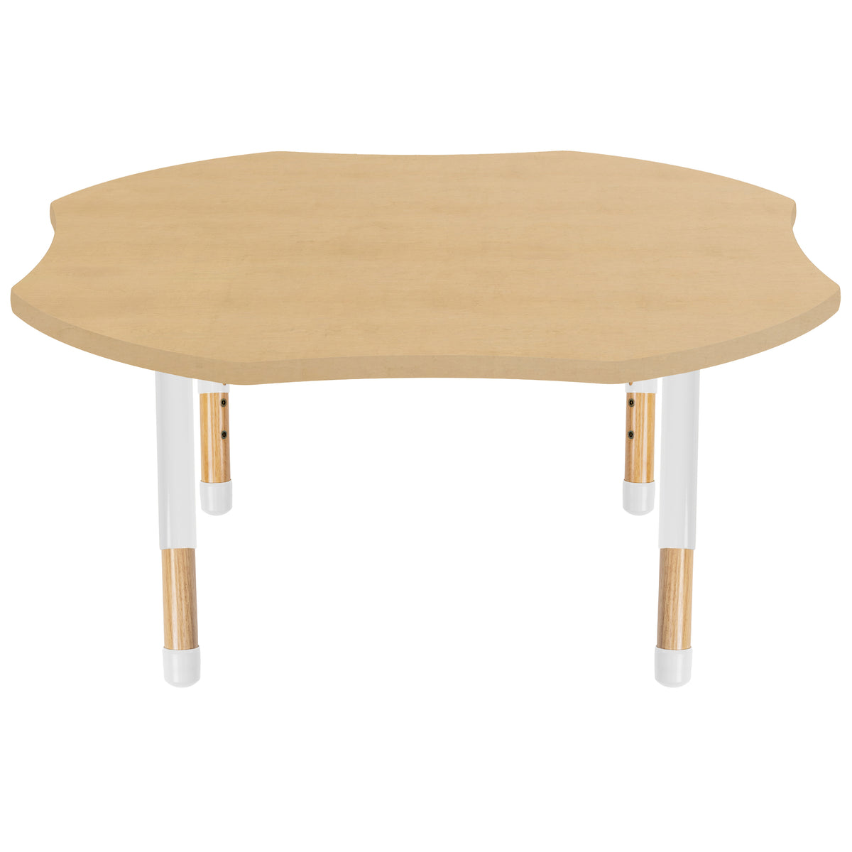 48" x 48" Clover Thermofused Activity Table with Adjustable Chunky Wood Legs - Maple Grain/White/Natural