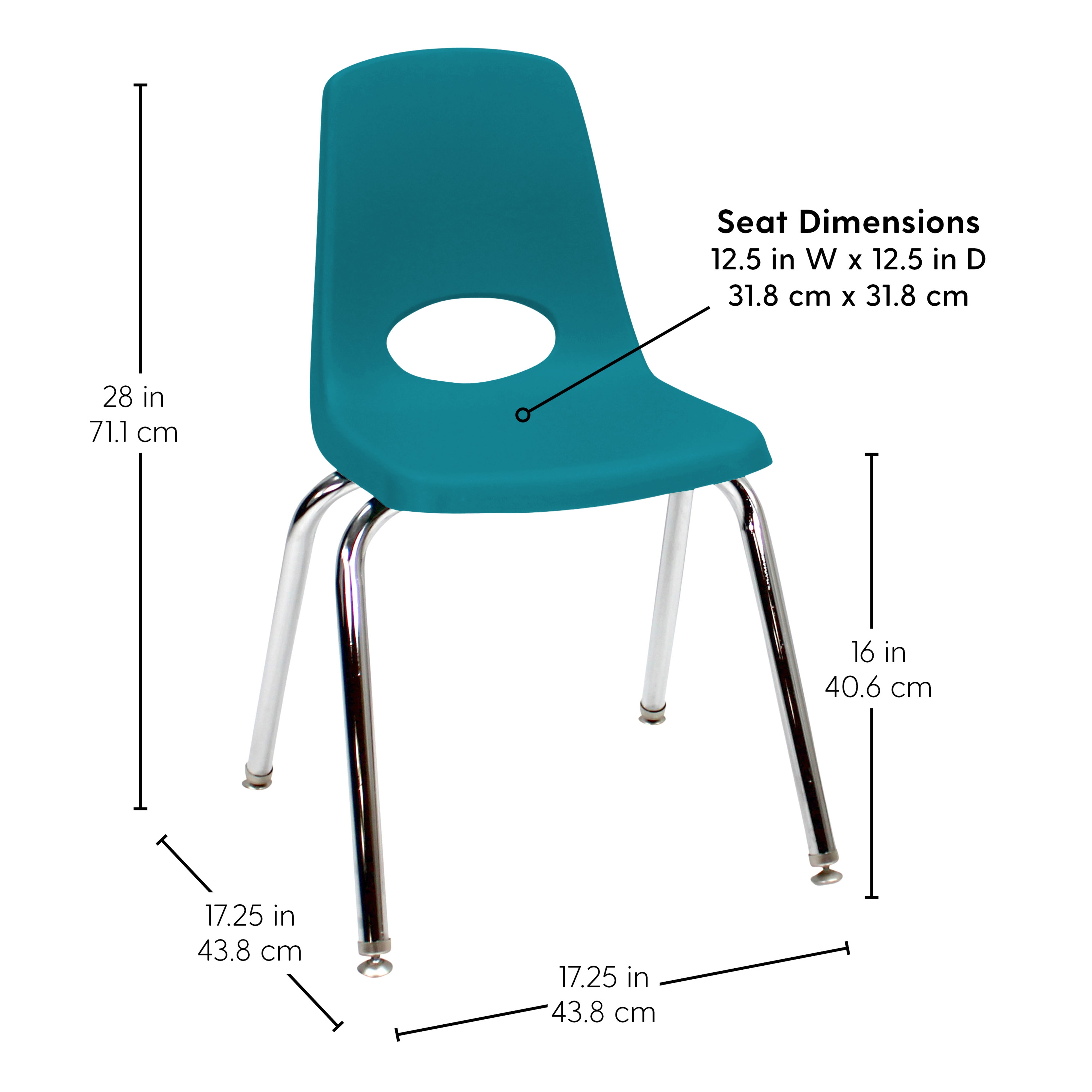 16" Stack Chair with Swivel Glides, 6-Piece - Teal