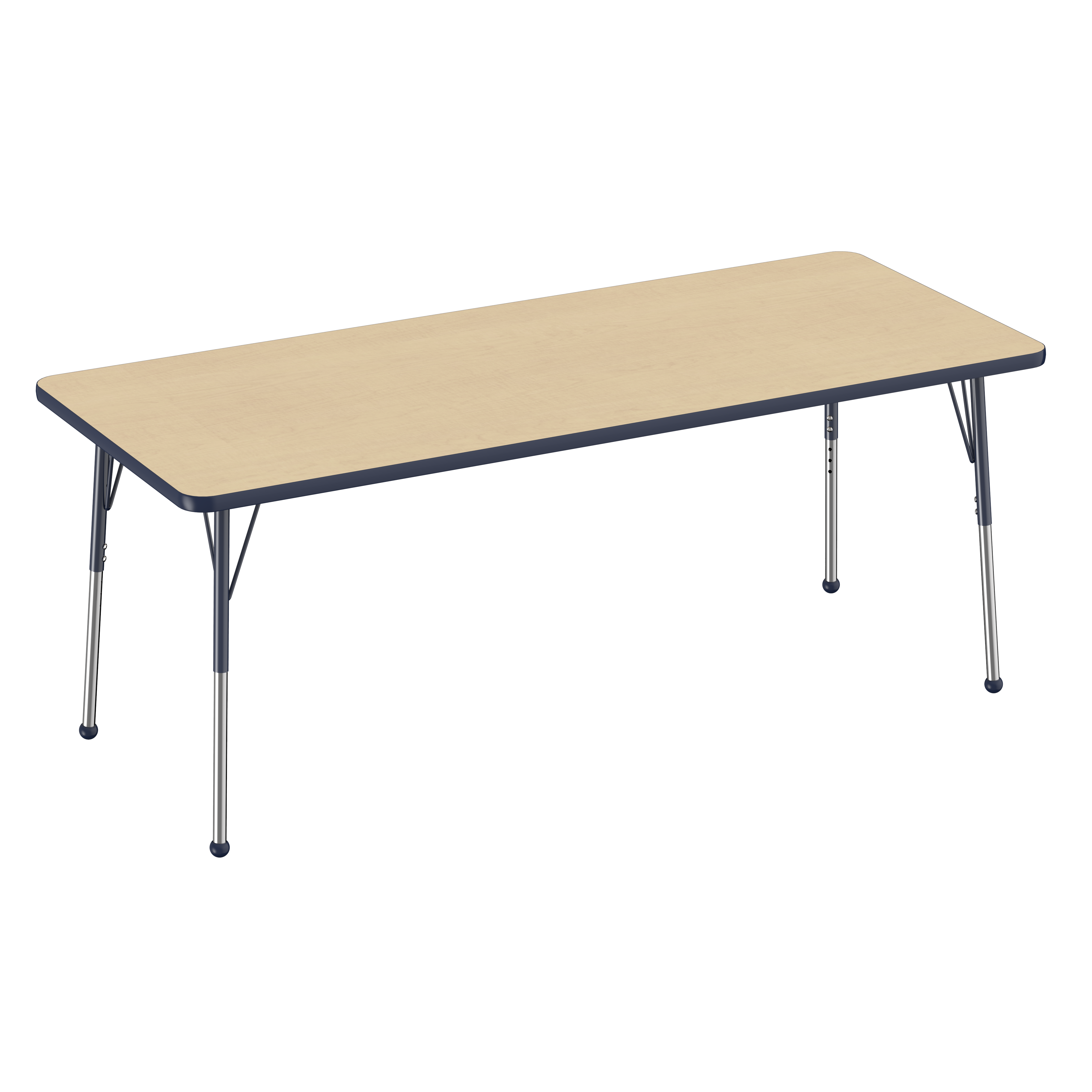 30" x 72" Rectangle T-Molding Activity Table with Adjustable Standard Ball Glide Legs - Maple/Navy