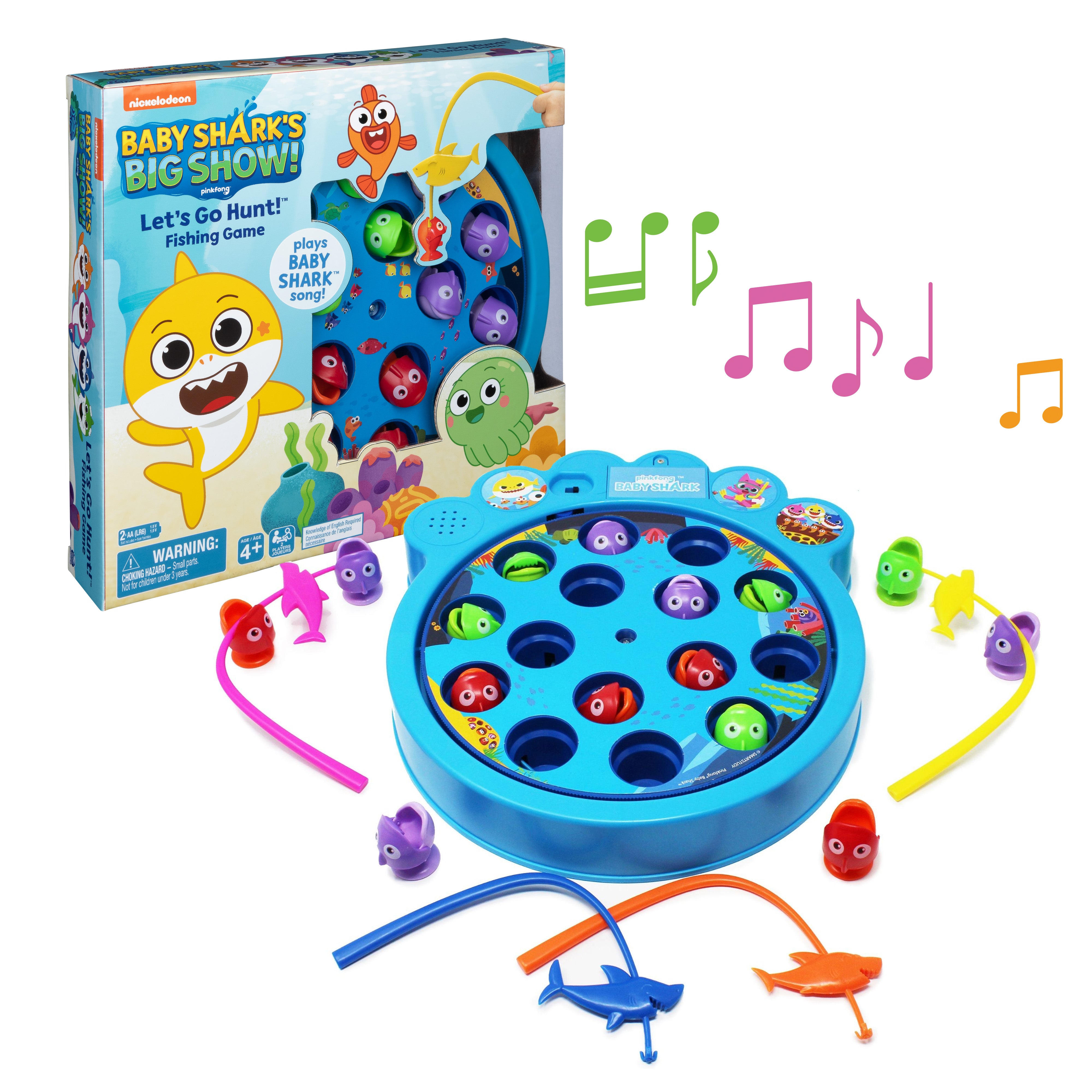 Spin Master Games, Pinkfong Baby Shark Let's Go Hunt Musical Fishing Game with Sound, Preschool Educational Toy, for Fans of Baby Shark & Kids Who Love Music, 2-4 Players, for Ages 4 & Up