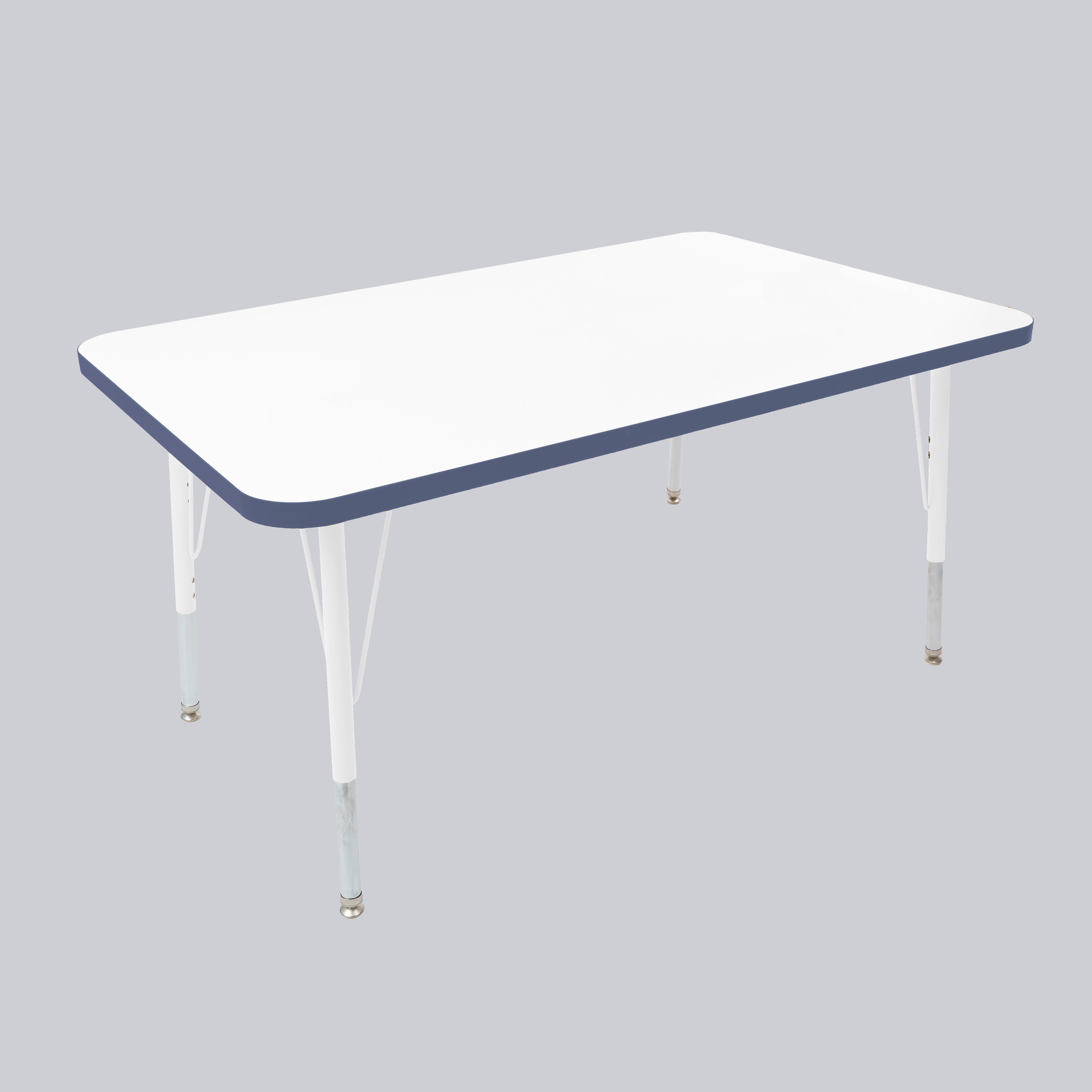 30" x 48" Rectangle Thermofused Activity Table with Adjustable Standard Swivel Glide Legs - White/Navy/White