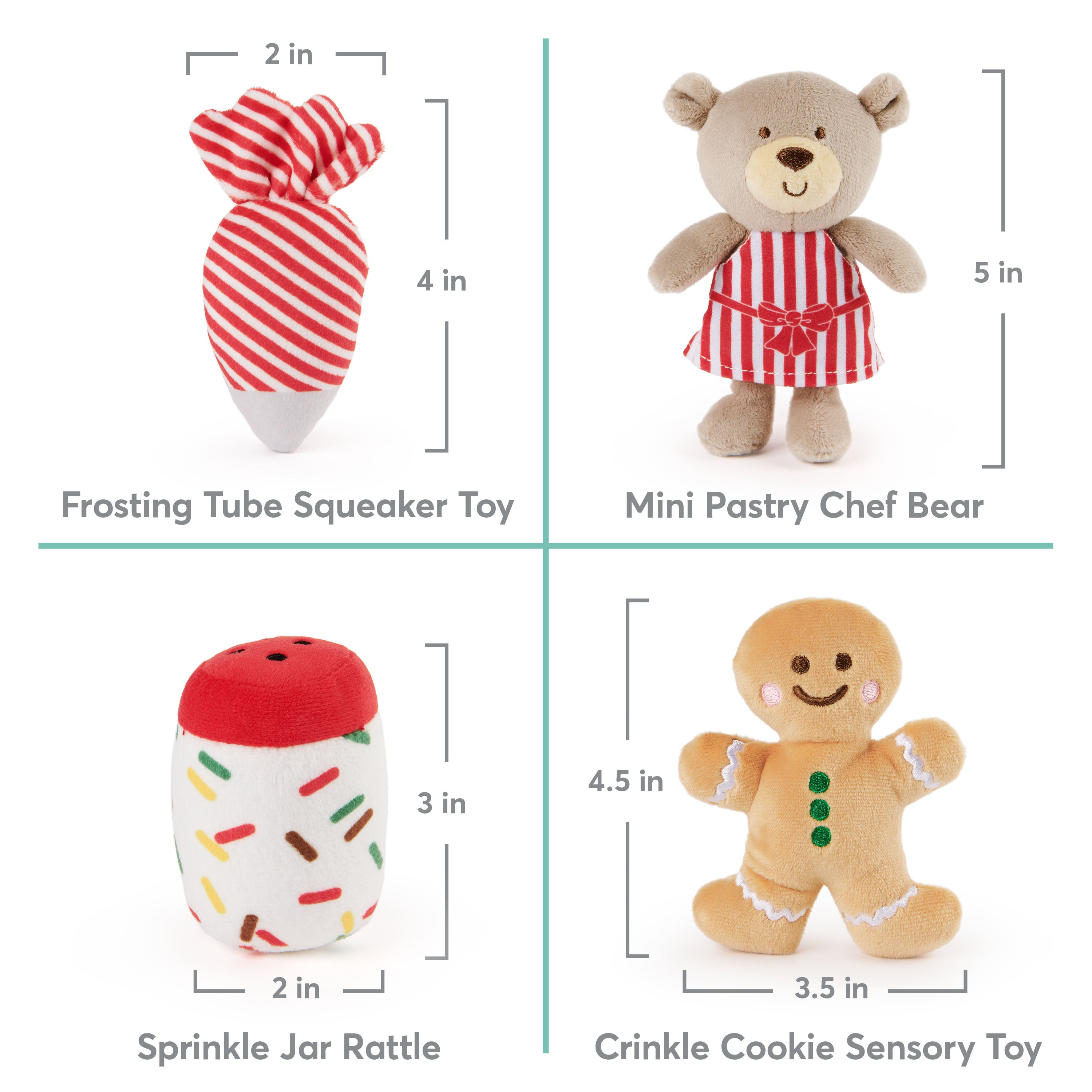 Baby GUND Play Soft Collection, My First Gingerbread House 5-Piece Playset with Rattle, Squeaker and Crinkle Plush Toys, Sensory Toy for Babies, 7.5”