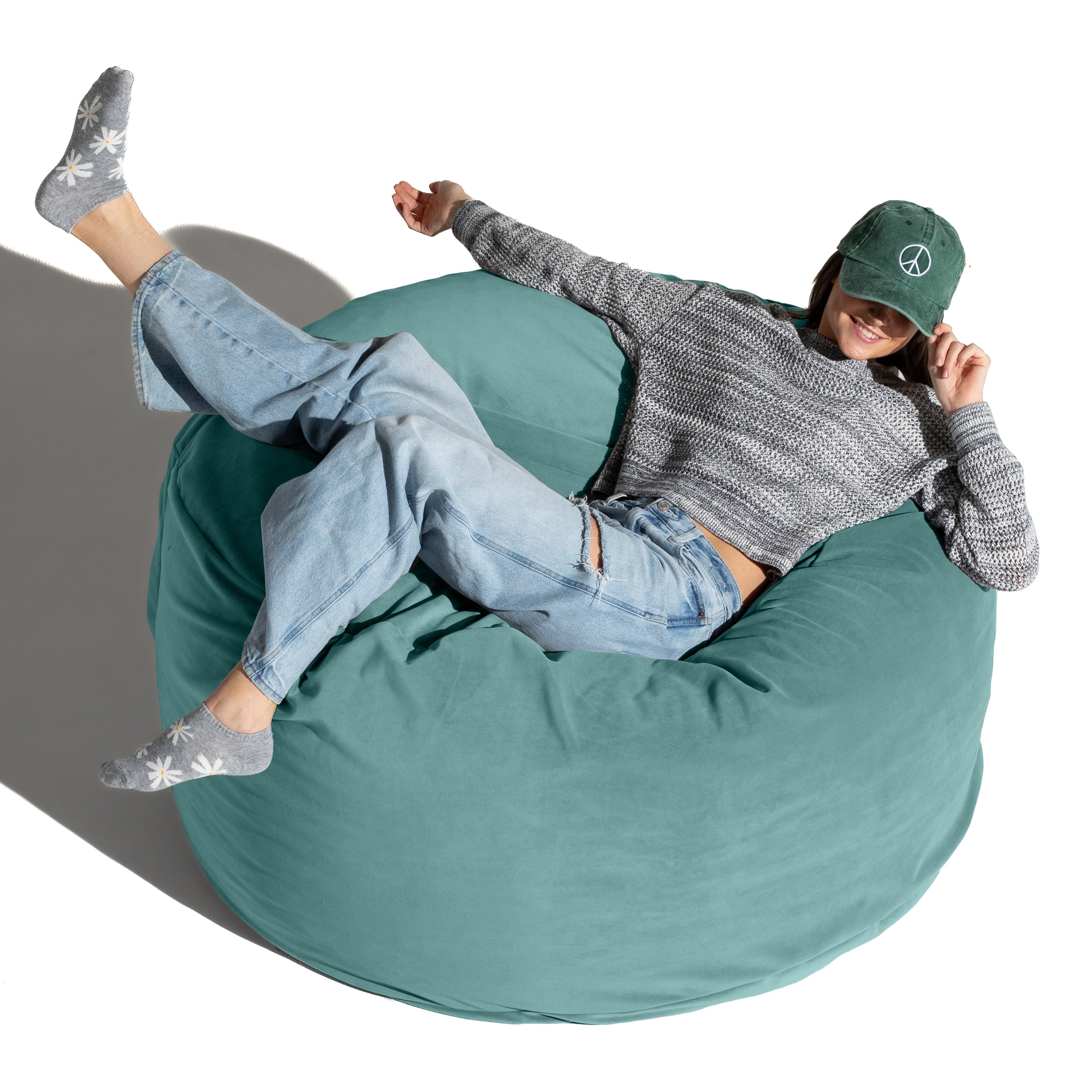 Jaxx 4 Foot Saxx - Large Round Bean Bag Chair for Adults - Lush Velvet Turquoise