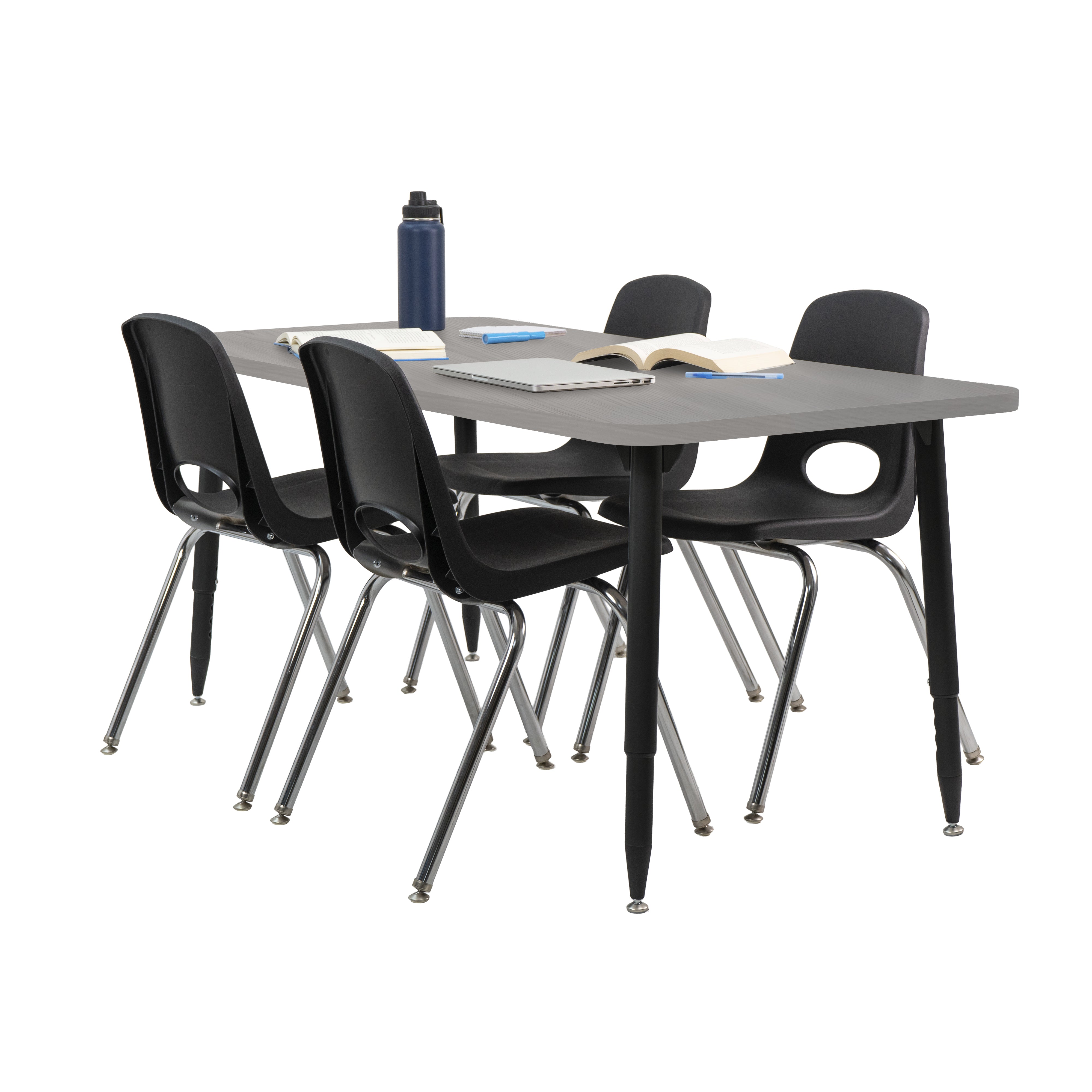 Adapte 30" x 60" Rectangle Woodgrain Activity Table with Adjustable Tapered Legs - Light Gray Wood/Black