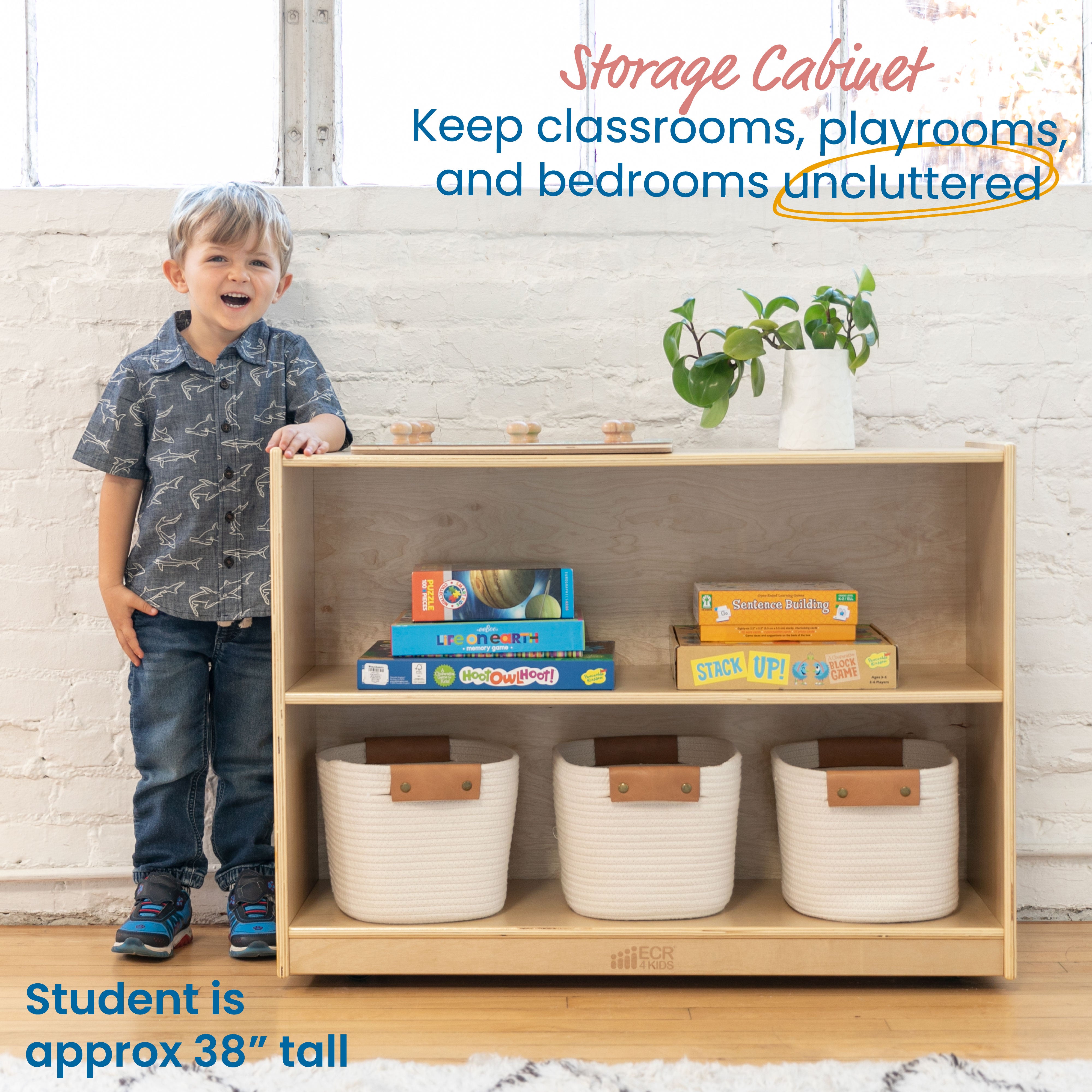 2 Shelf Storage Cabinet with Back - Natural