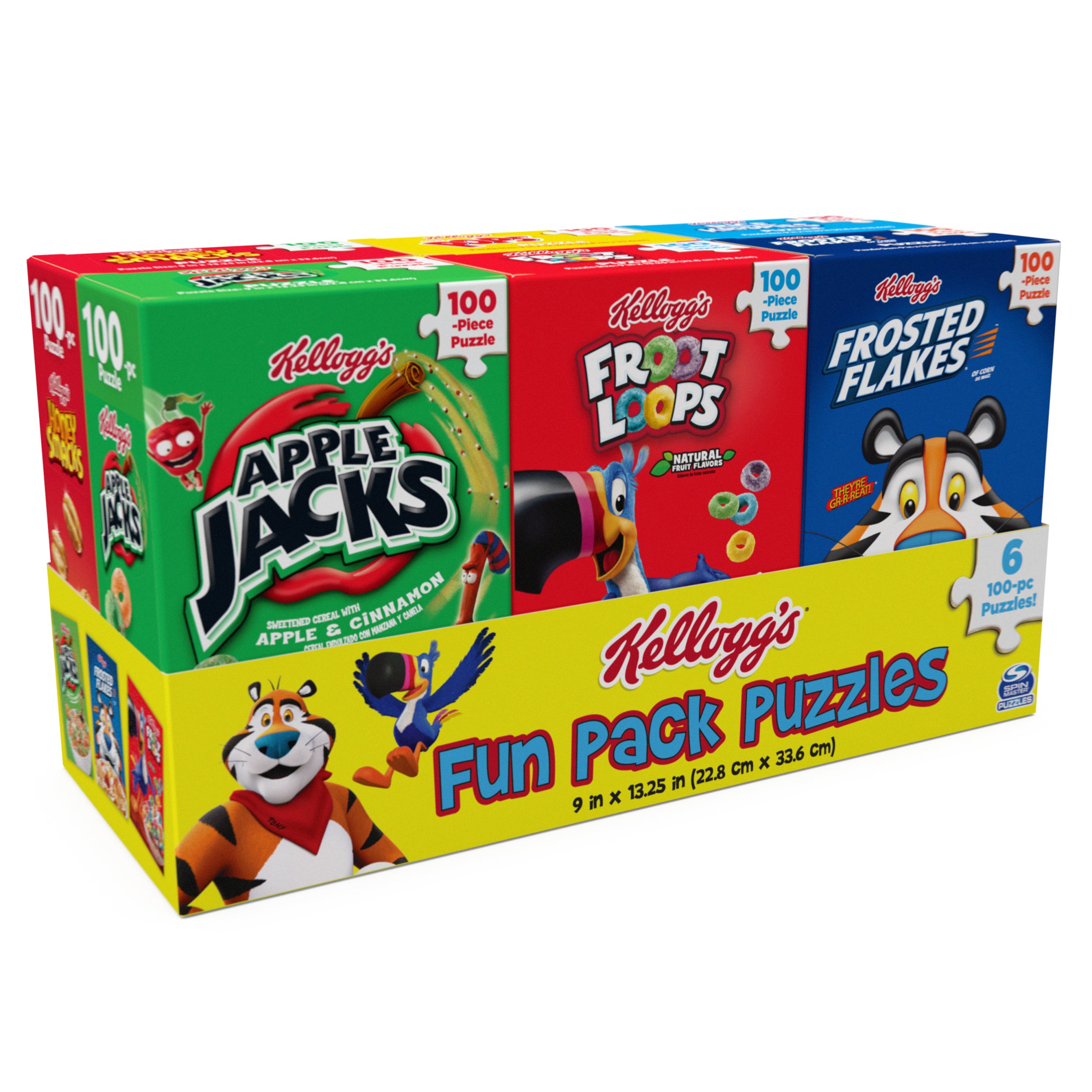 Spin Master Games, Kellogg's Cereal 100-Piece Puzzles 6-Pack, Square Cereal Boxes Puzzle Gift Set, Froot Loops, Rice Krispies, Raisin Bran, Corn Flakes, Frosted Flakes, Honey Smacks for Ages 4 & Up