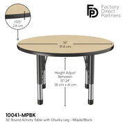 36" Round T-Molding Activity Table with Adjustable Chunky Legs - Maple/Black