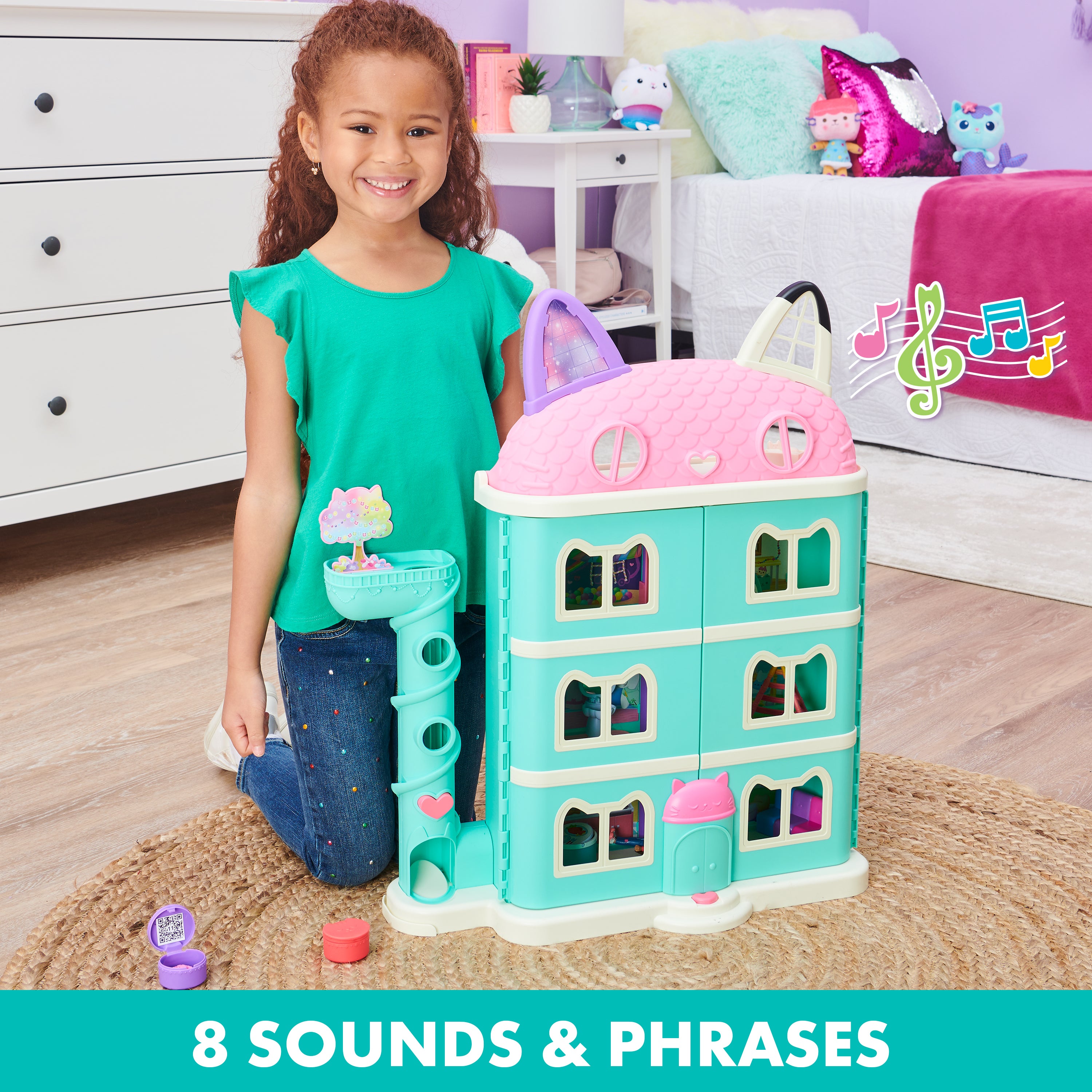 Gabby’s Dollhouse, Purrfect Dollhouse with 2 Toy Figures, 8 Furniture Pieces, 3 Accessories, 2 Deliveries and Sounds, Kids Toys for Ages 3 and up
