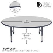 60" Round T-Molding Activity Table with Adjustable Chunky Legs - Gray/Navy