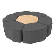 Pro Series Hexagon Ottoman Table with Petal 18" H Seating, 7-Piece Set - Slate Gray Crosshatch/Maple