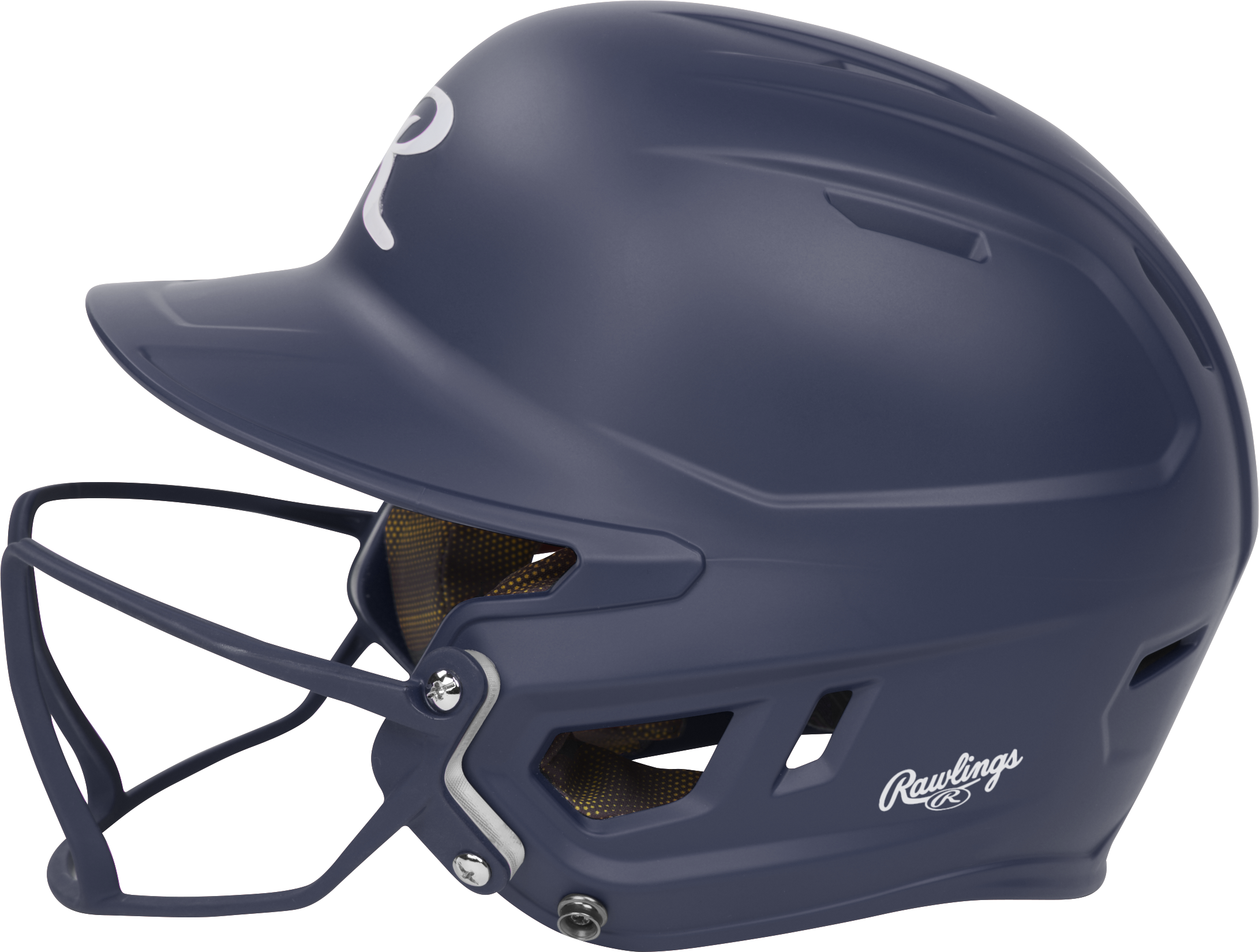 Rawlings Mach Hi-Viz Senior Matte Batting Helmet With Hi-Viz Face Guard - Navy