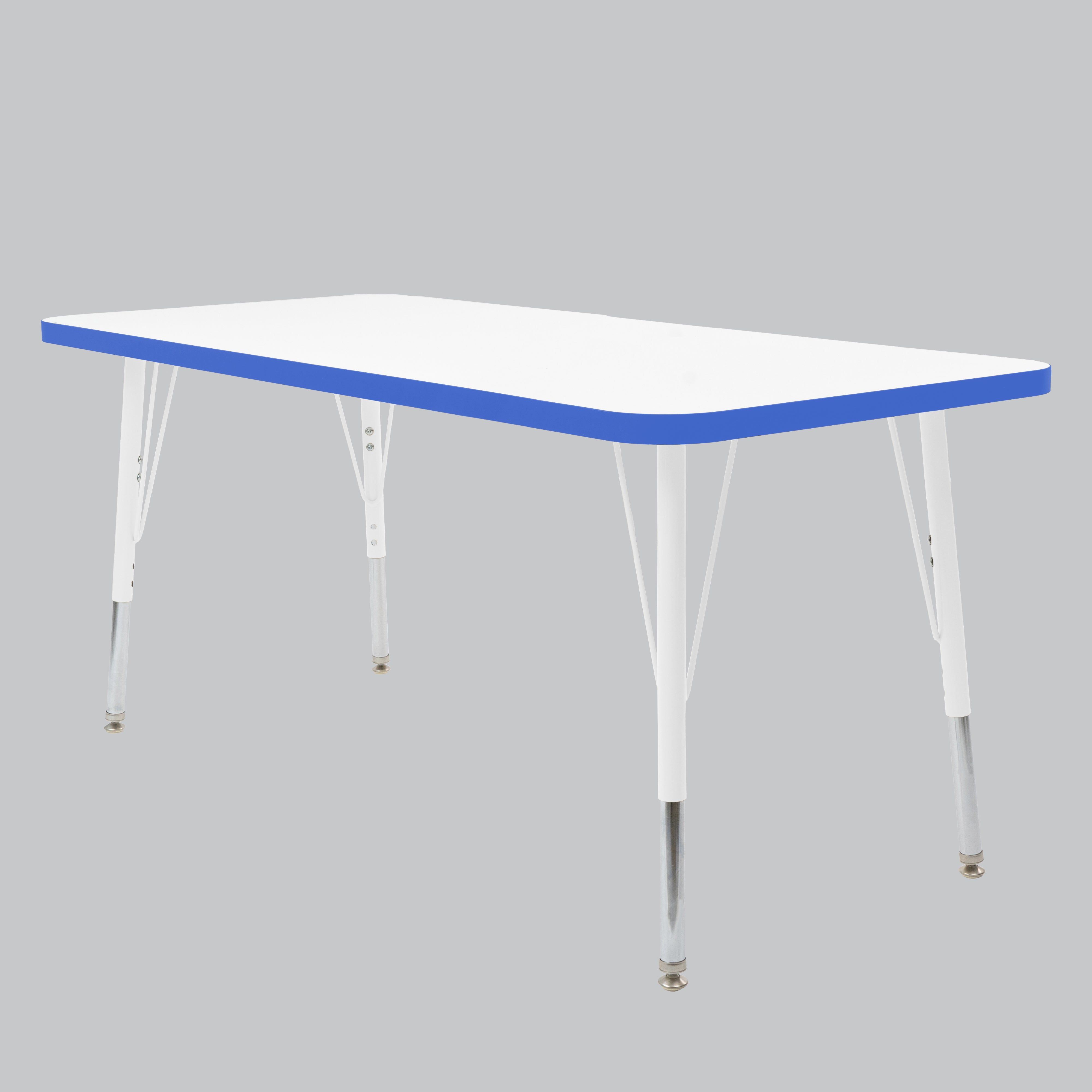 24" x 60" Rectangle Thermofused Activity Table with Adjustable Standard Swivel Glide Legs - White/Blue/White