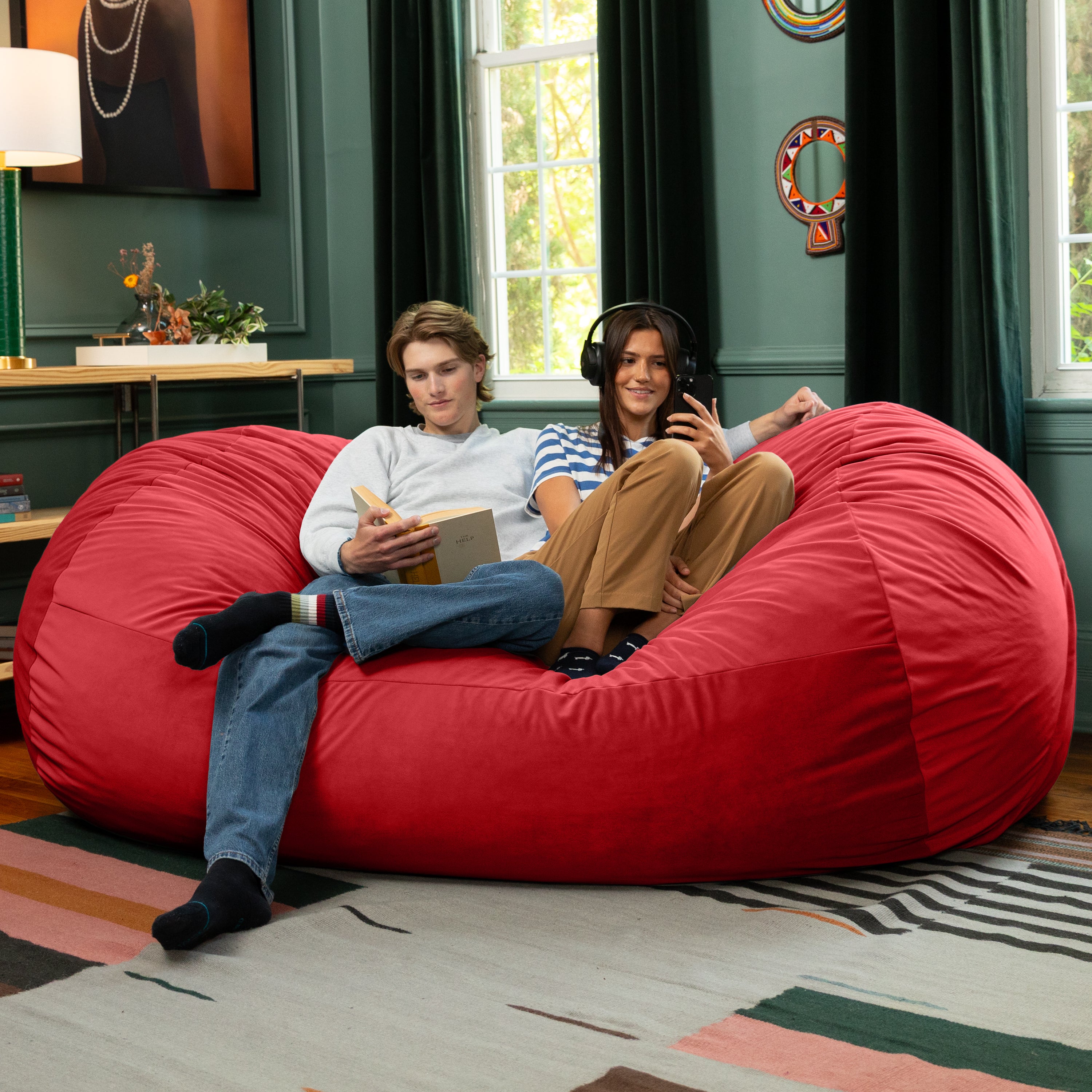 Jaxx Grand Lounger 7 Foot Bean Bag Sofa -Lush Velvet Merlot