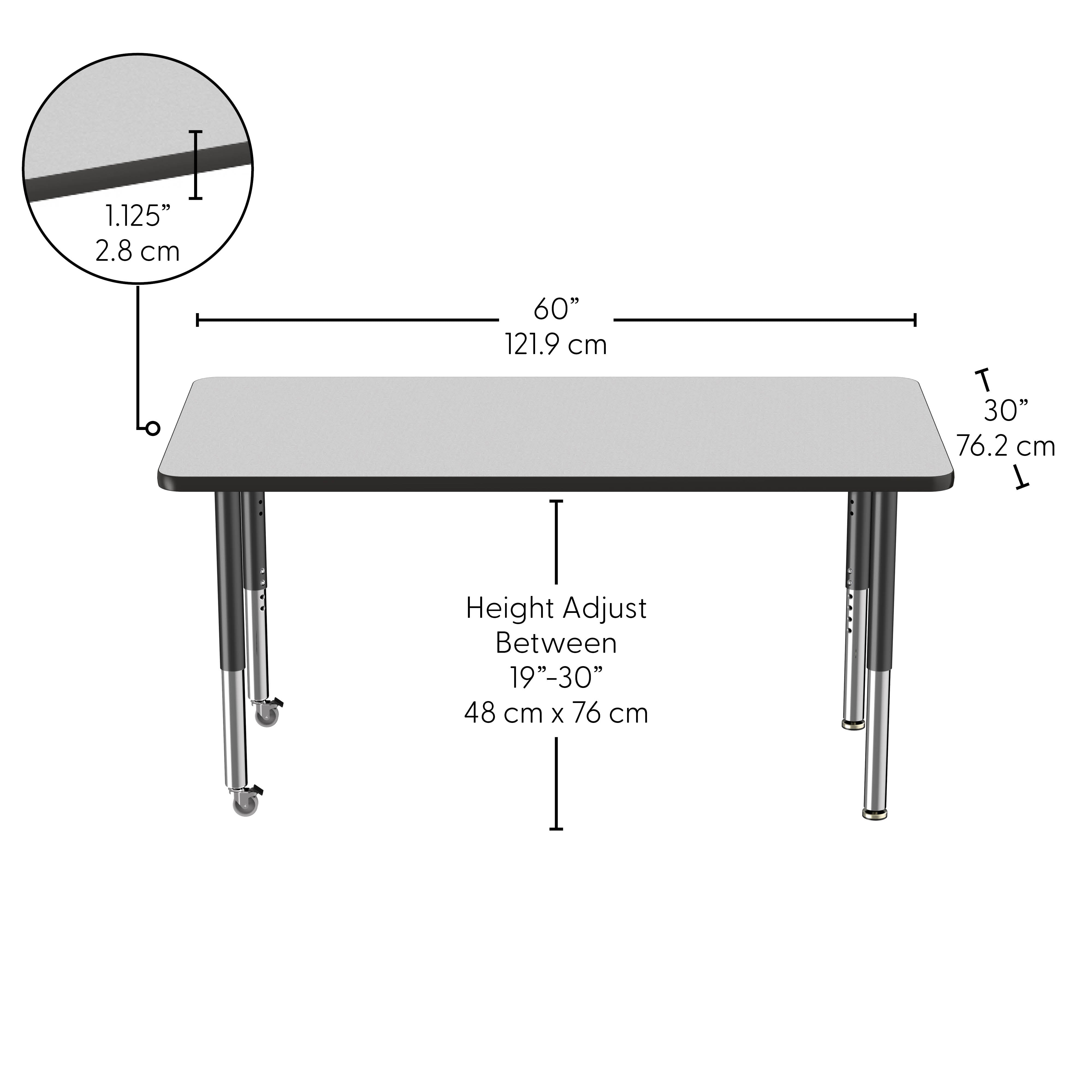 30" x 60" Rectangle Thermofused Activity Table with Adjustable Super Legs - Gray/Black