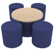Pro Series 30" Round Ottoman Table with Round 18" H Seating, 5-Piece Set - Navy/Maple