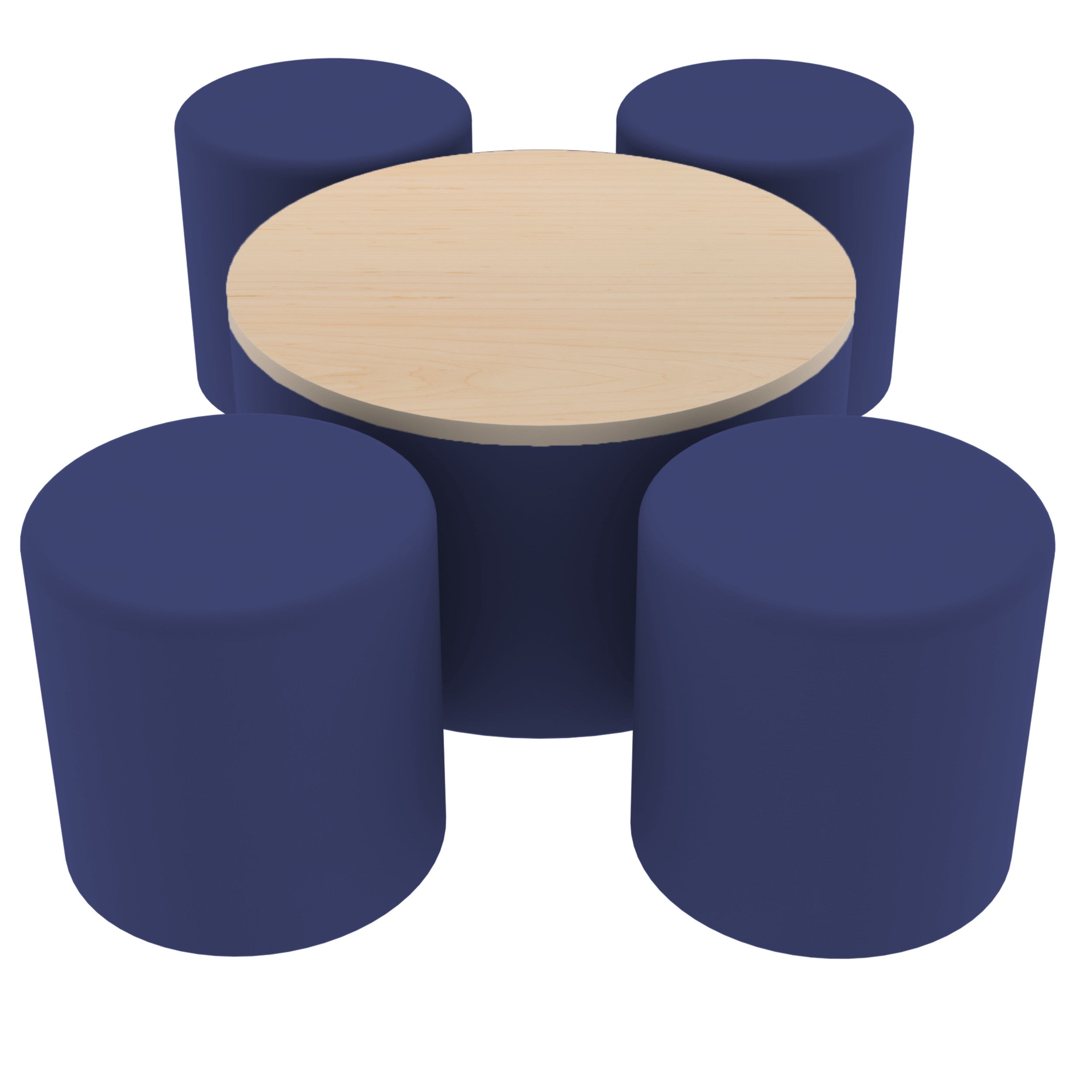 Pro Series 30" Round Ottoman Table with Round 18" H Seating, 5-Piece Set - Navy/Maple