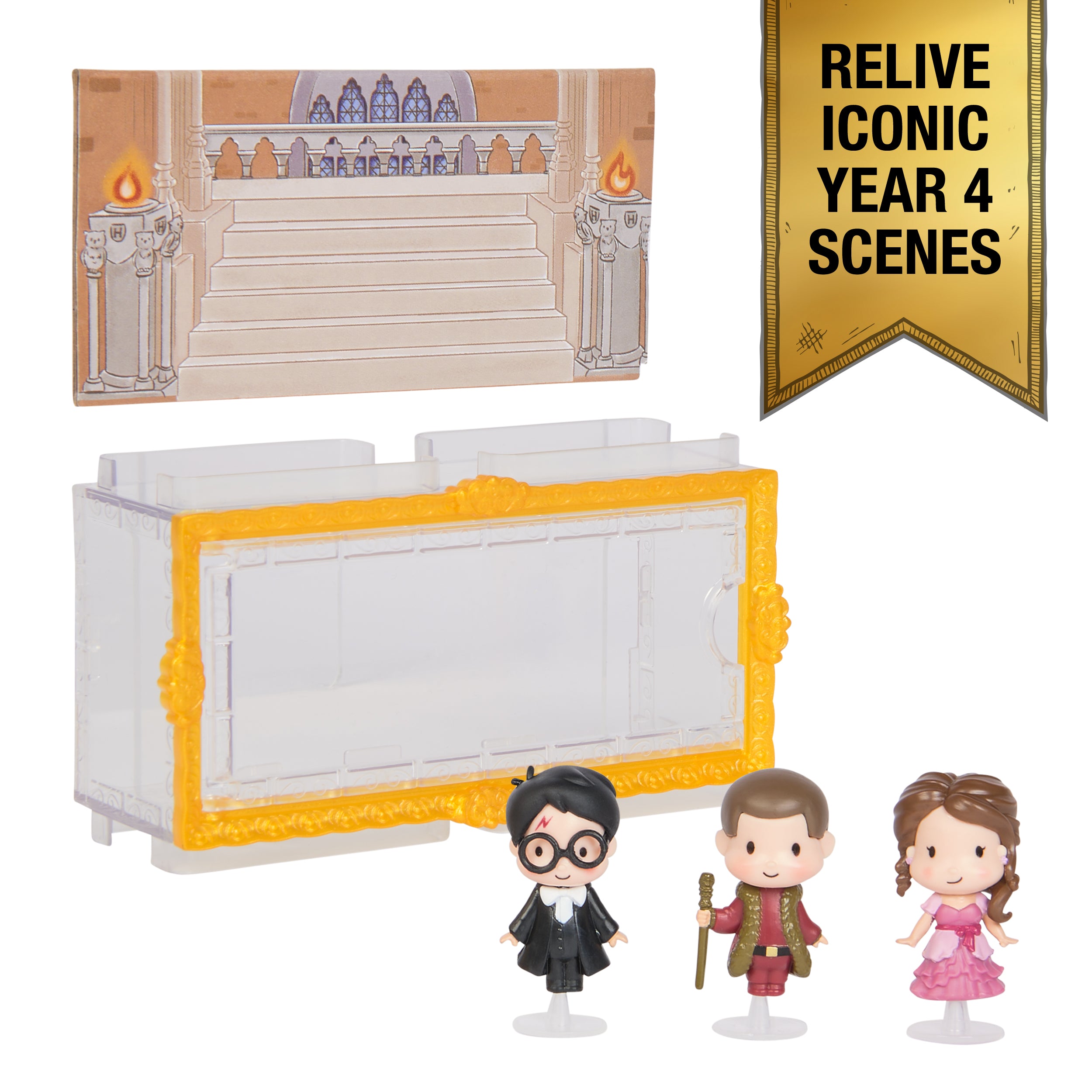 Wizarding World Harry Potter, Micro Magical Moments Year 4 Figure Set with Harry, Hermione, Viktor Krum & Display Case, Kids Toys for Ages 6 and up