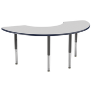36" x 72" Half Moon T-Molding Activity Table with Adjustable Super Legs - Gray/Navy/Black