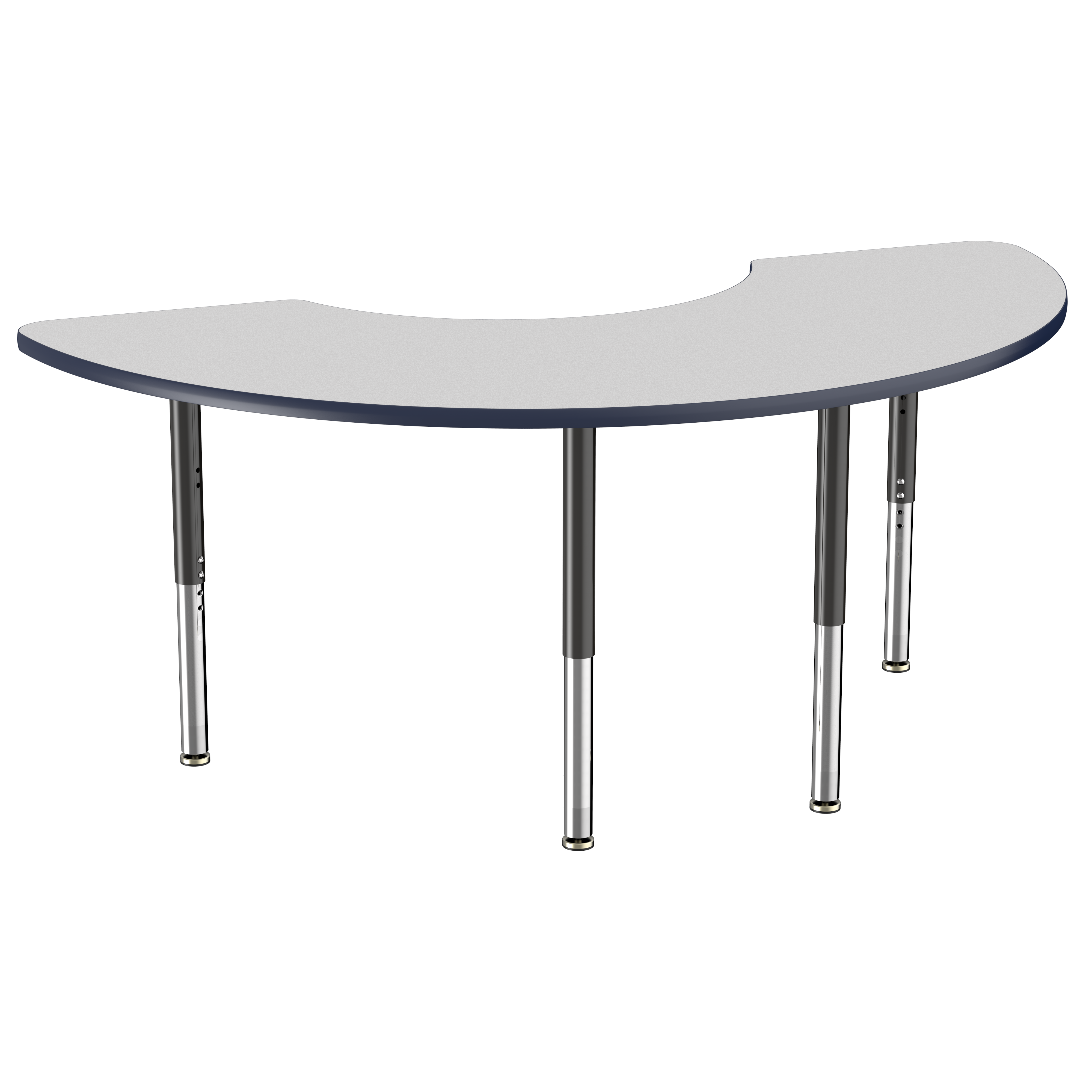 36" x 72" Half Moon T-Molding Activity Table with Adjustable Super Legs - Gray/Navy/Black