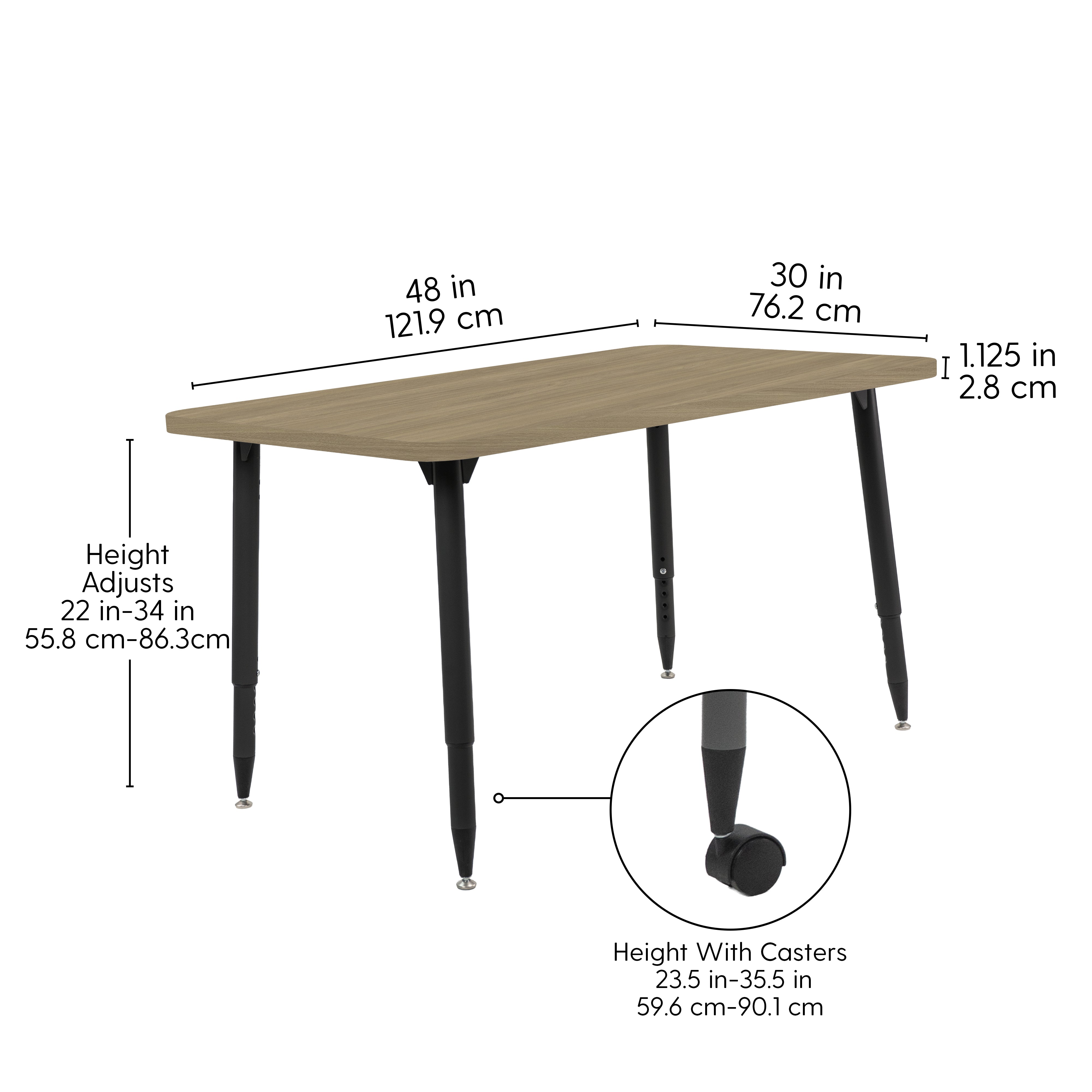 Adapte 30" x 48" Rectangle Woodgrain Activity Table with Adjustable Tapered Legs - Pasadena Oak/Black