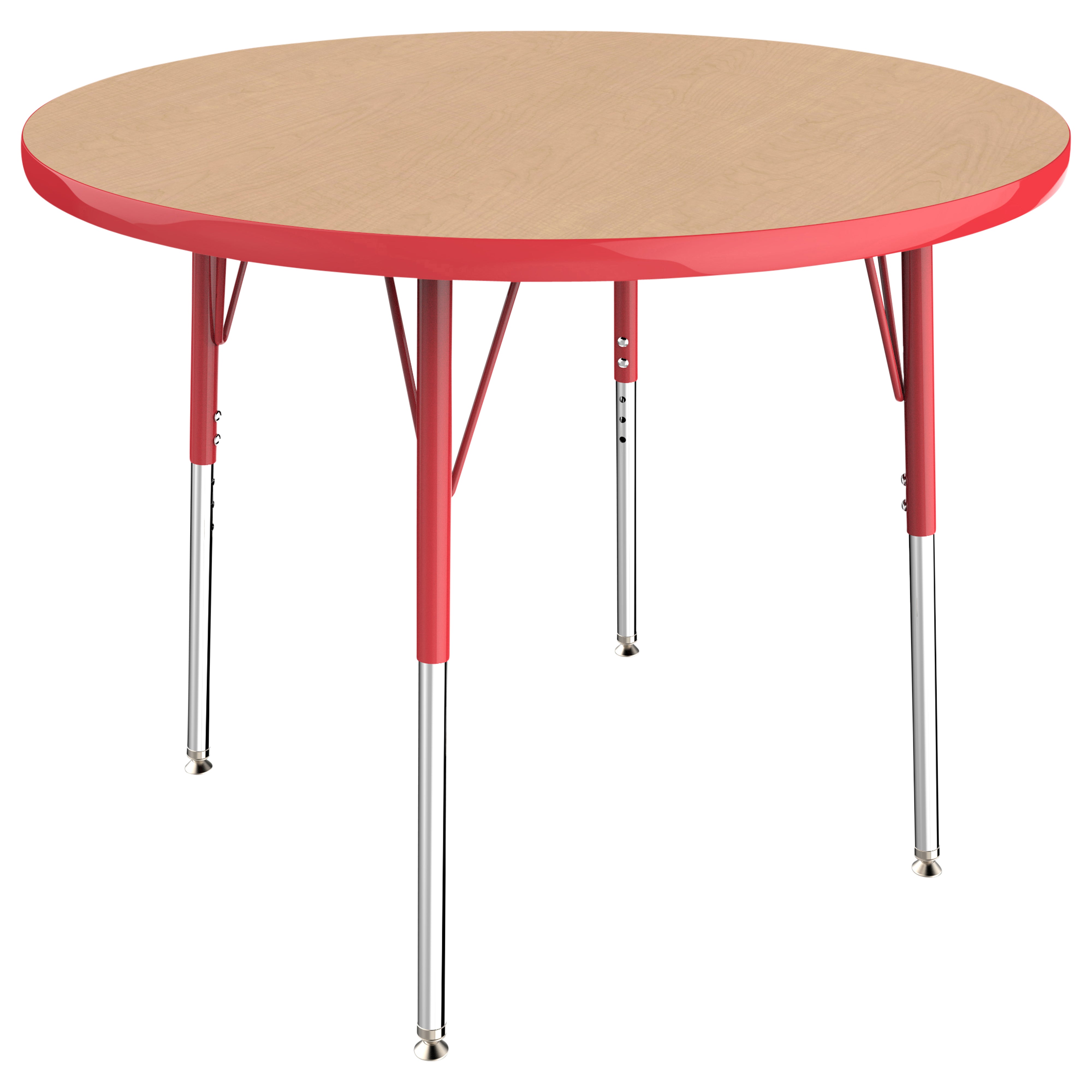 36" Round T-Molding Activity Table with Adjustable Standard Swivel Glide Legs - Maple/Red