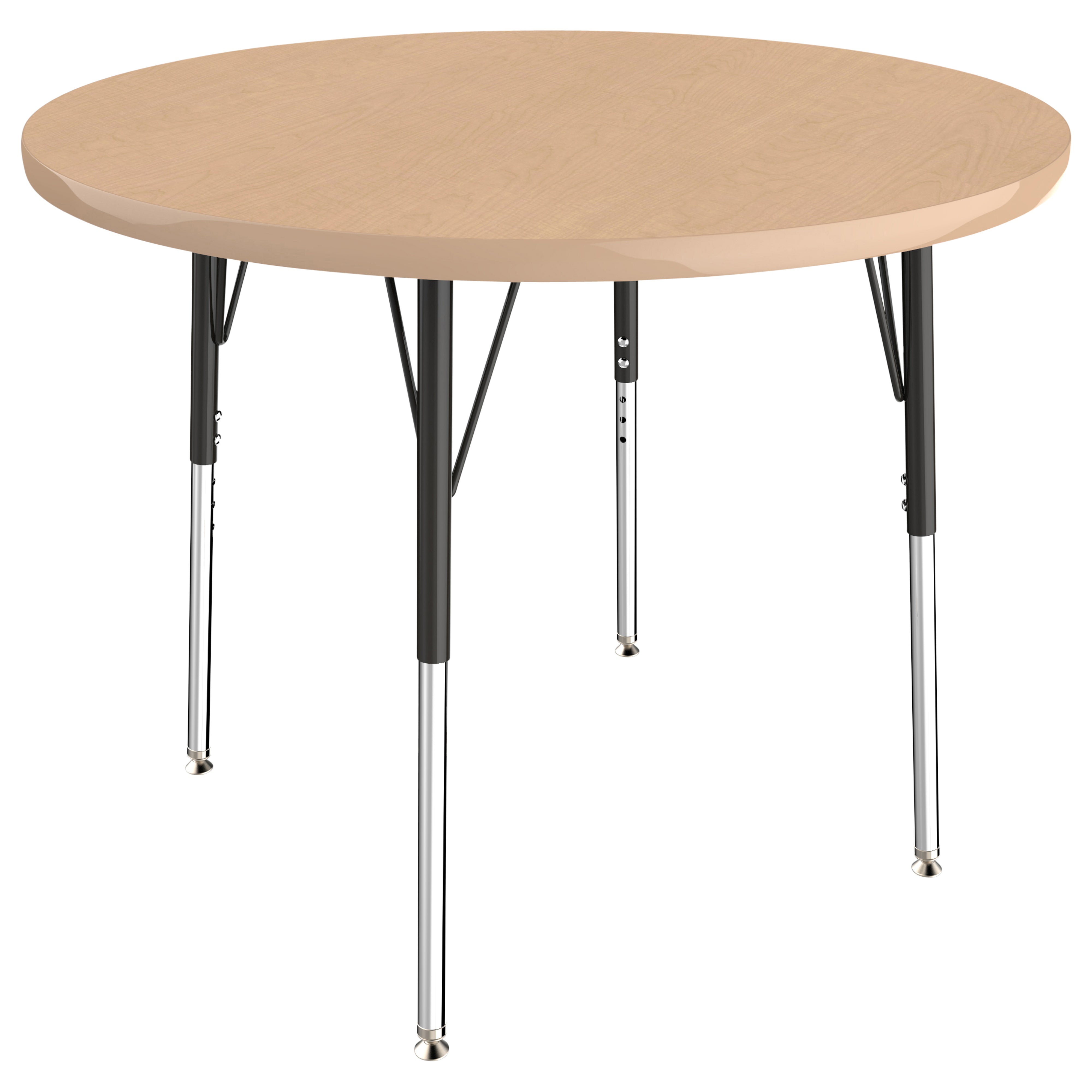 36" Round T-Molding Activity Table with Adjustable Standard Swivel Glide Legs - Maple/Maple/Black