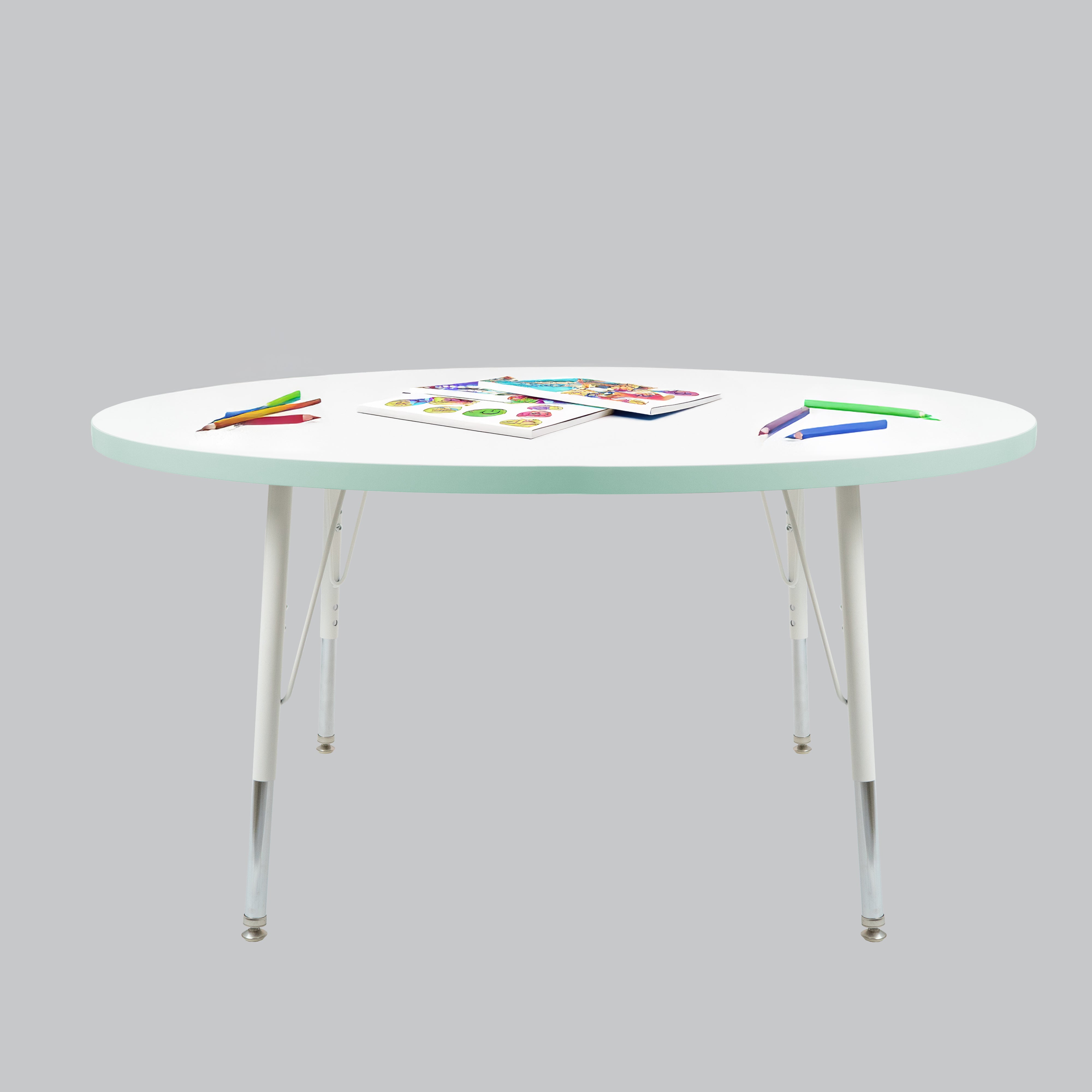 48" Round Thermofused Activity Table with Adjustable Standard Swivel Glide Legs - White/Seafoam/White