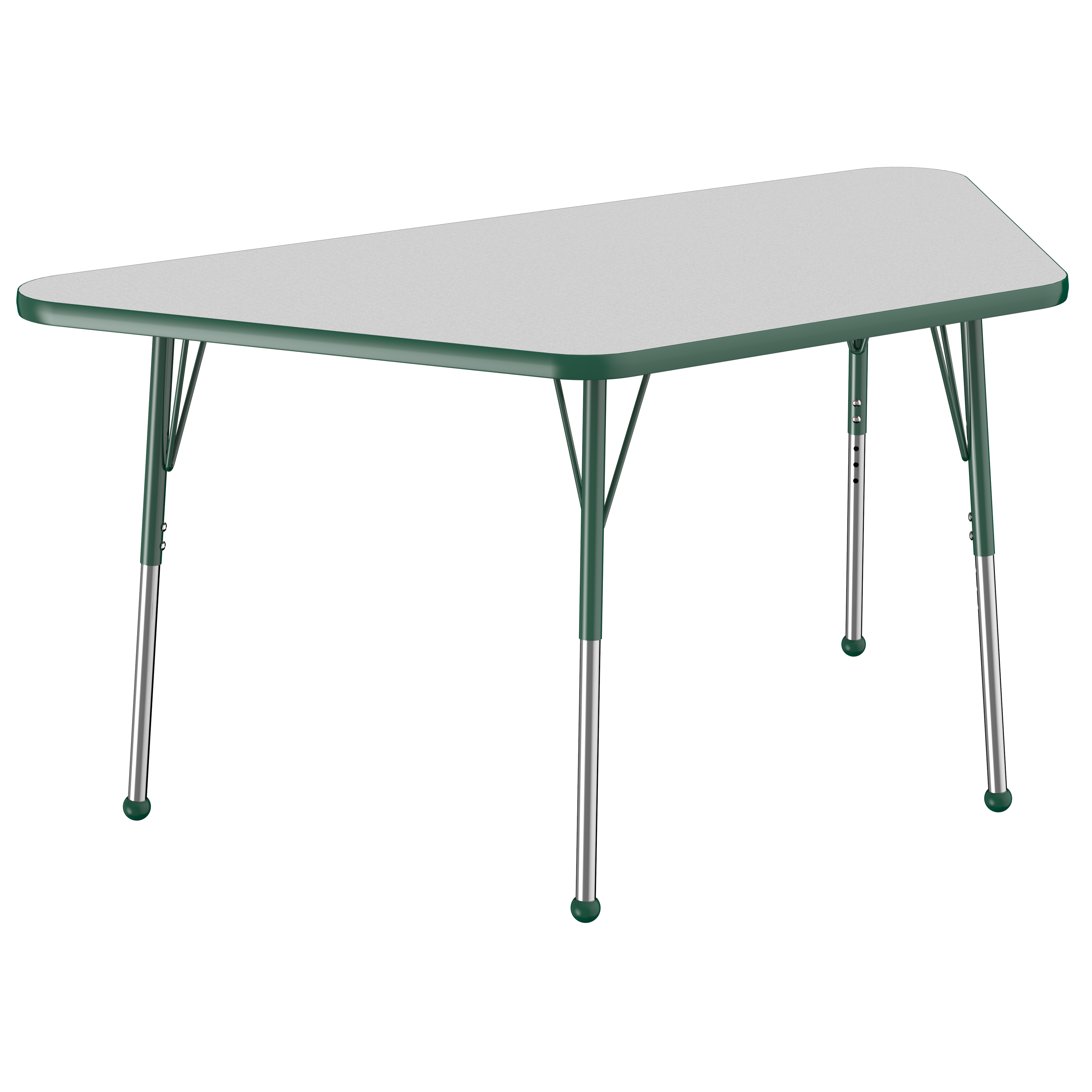 30" x 60" Trapezoid T-Molding Activity Table with Adjustable Standard Ball Glide Legs - Gray/Green