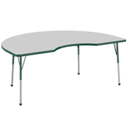 48" x 72" Kidney T-Molding Activity Table with Adjustable Standard Ball Glide Legs - Gray/Green