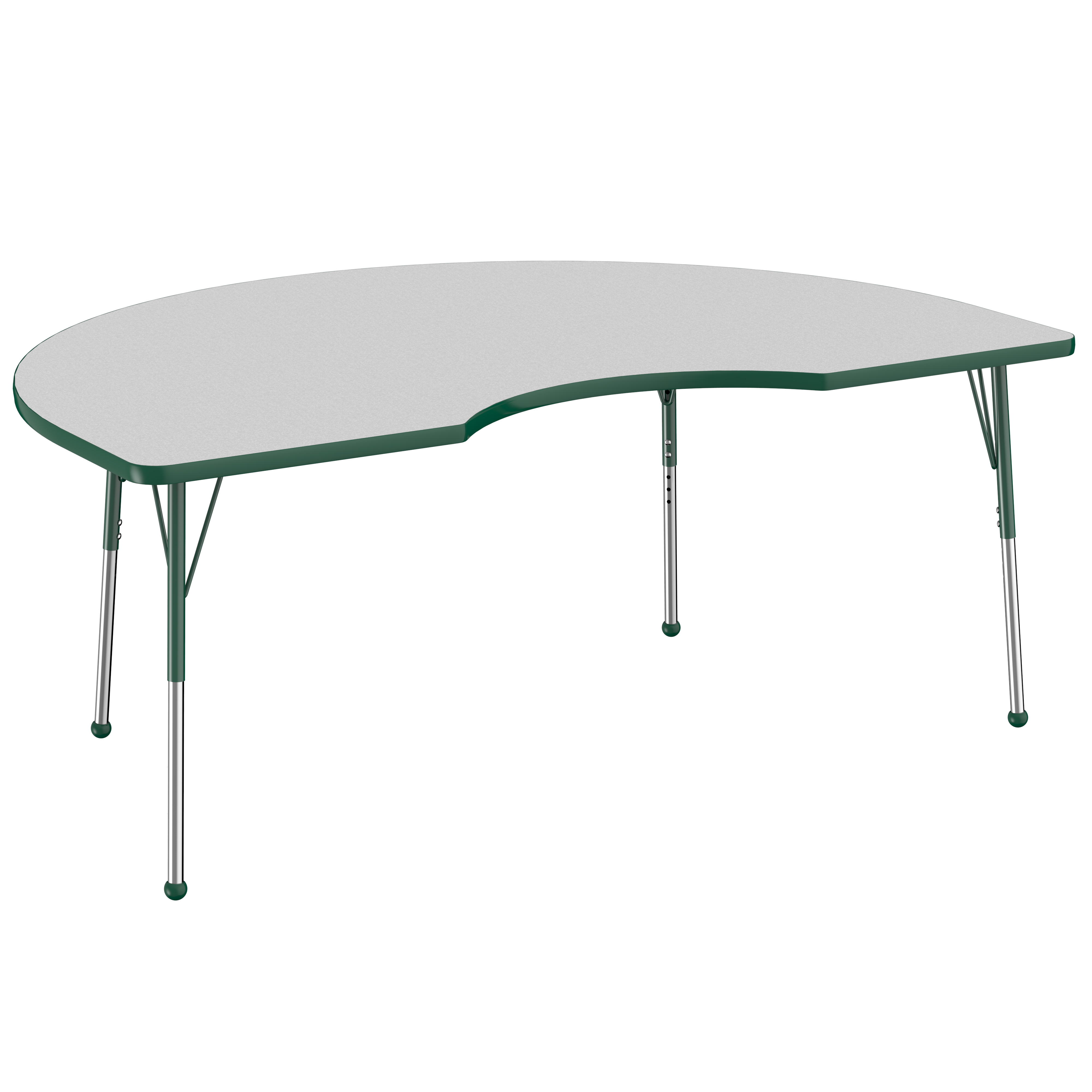 48" x 72" Kidney T-Molding Activity Table with Adjustable Standard Ball Glide Legs - Gray/Green