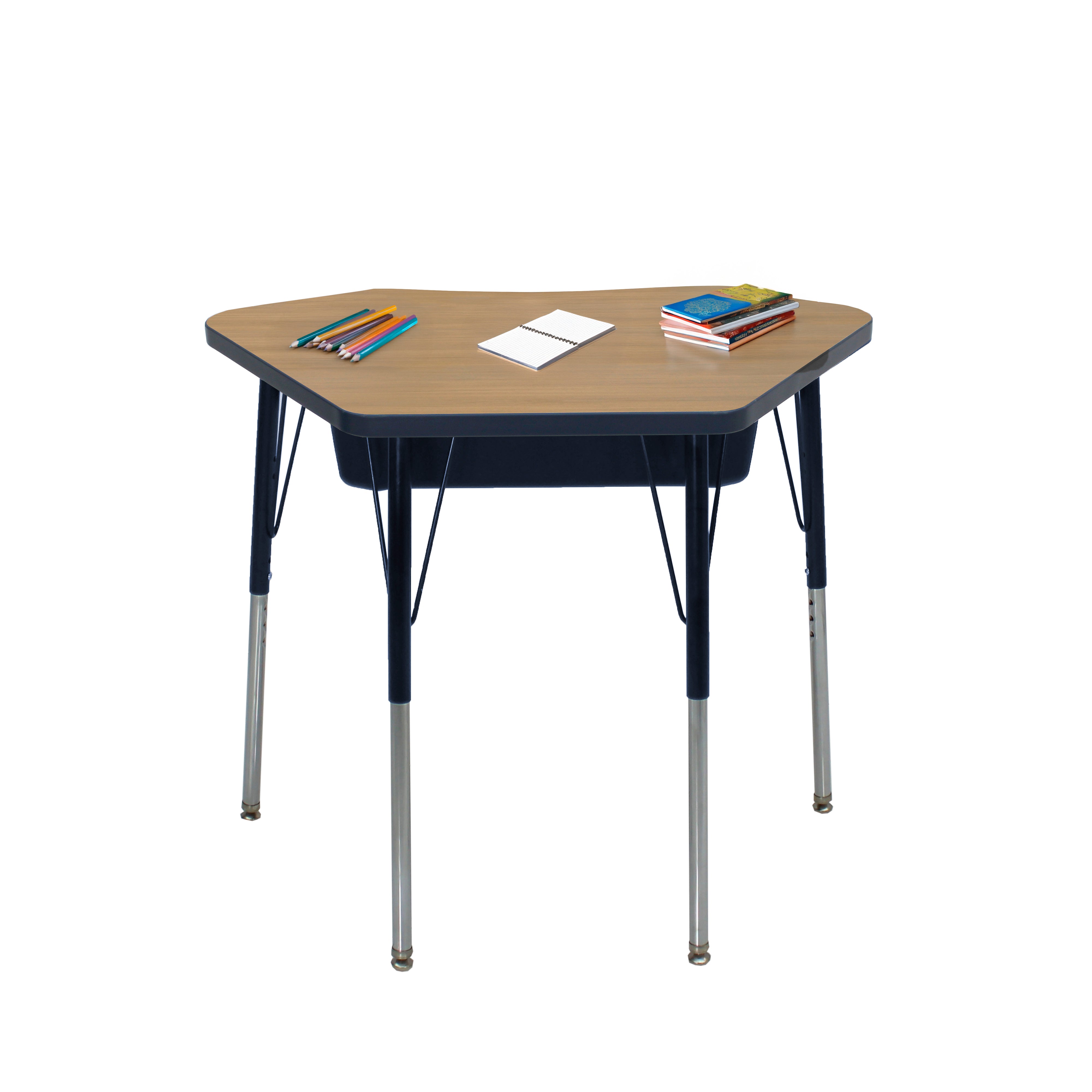 24" x 36" Petal Book Box Desk with Adjustable Standard Swivel Glide Legs, 2-Piece - Pasadena Oak/Navy