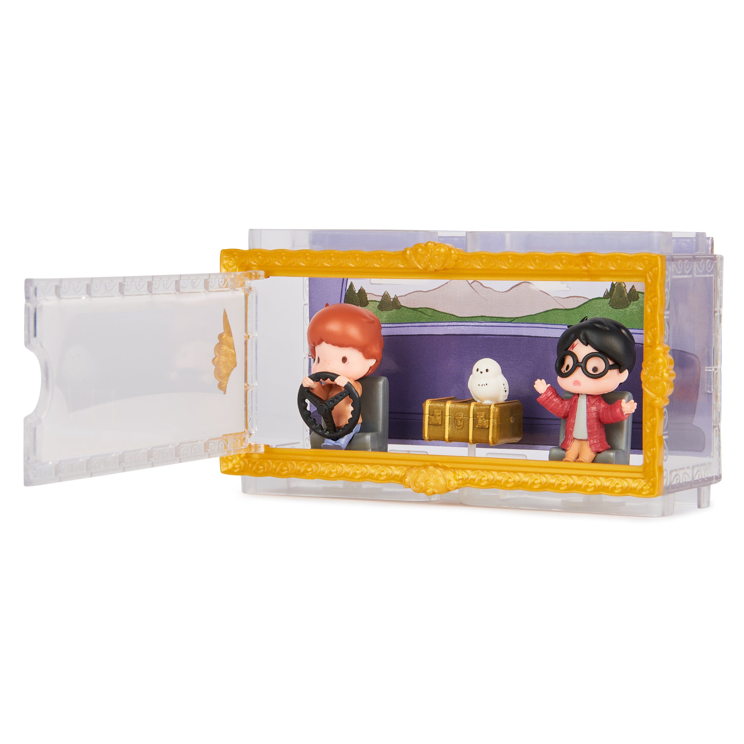 Wizarding World Harry Potter, Micro Magical Moments Year 2 Flying Car Figure Set with Harry, Ron, Hedwig & Display Case, Kids Toys for Ages 6+