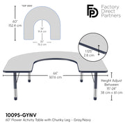 60" x 66" Horseshoe T-Molding Activity Table with Adjustable Chunky Legs - Gray/Navy