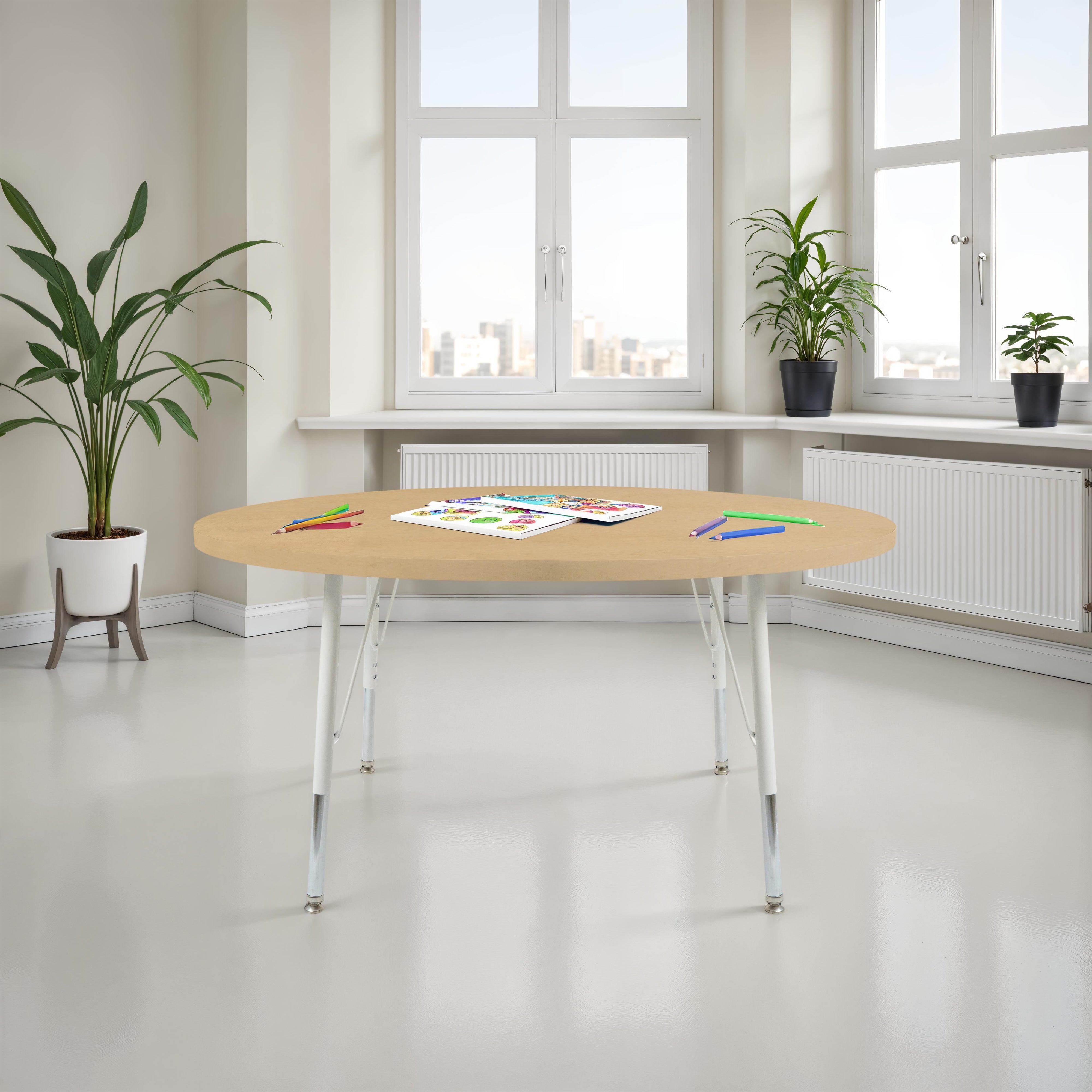 48" Round Thermofused Woodgrain Activity Table with Standard Legs - Maple Grain/White